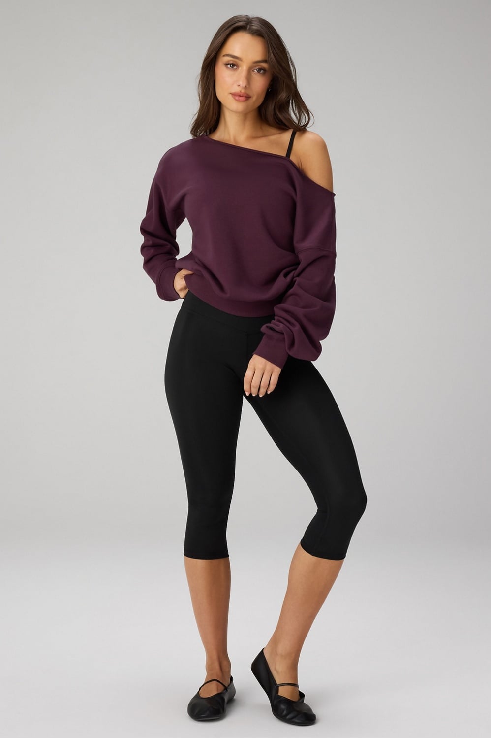 Fabletics Year Round Terry Off Shoulder Sweatshirt
