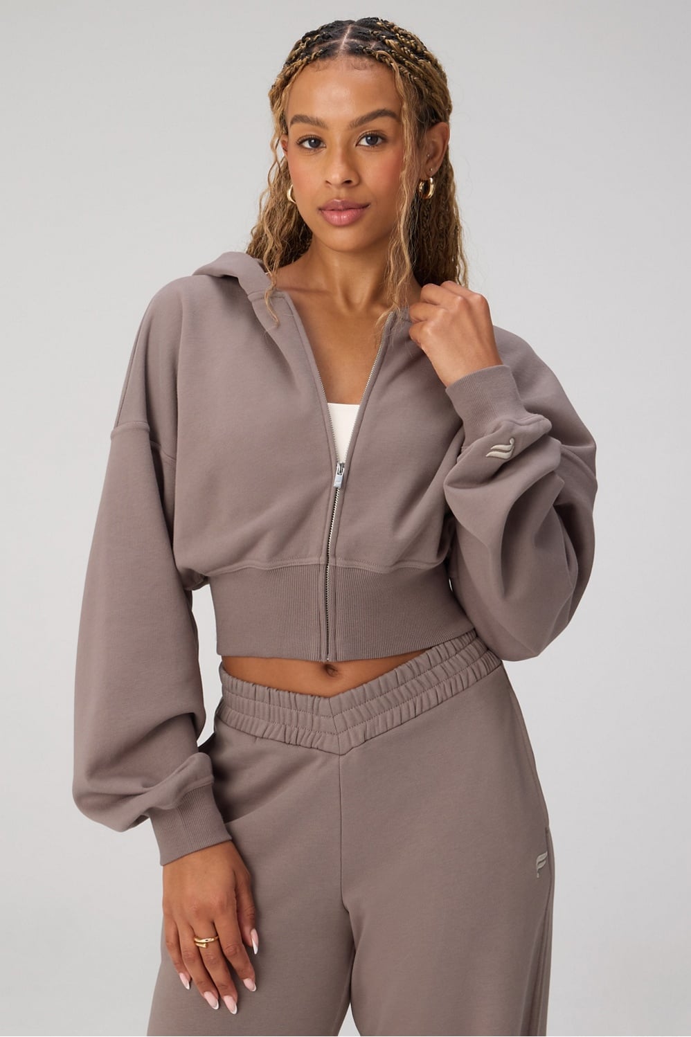 Fabletics Year Round Terry Cropped Full-Zip Hoodie