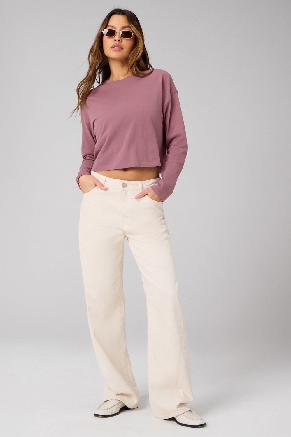 Fabletics 100% Cotton Boxy Long Sleeve Tee
