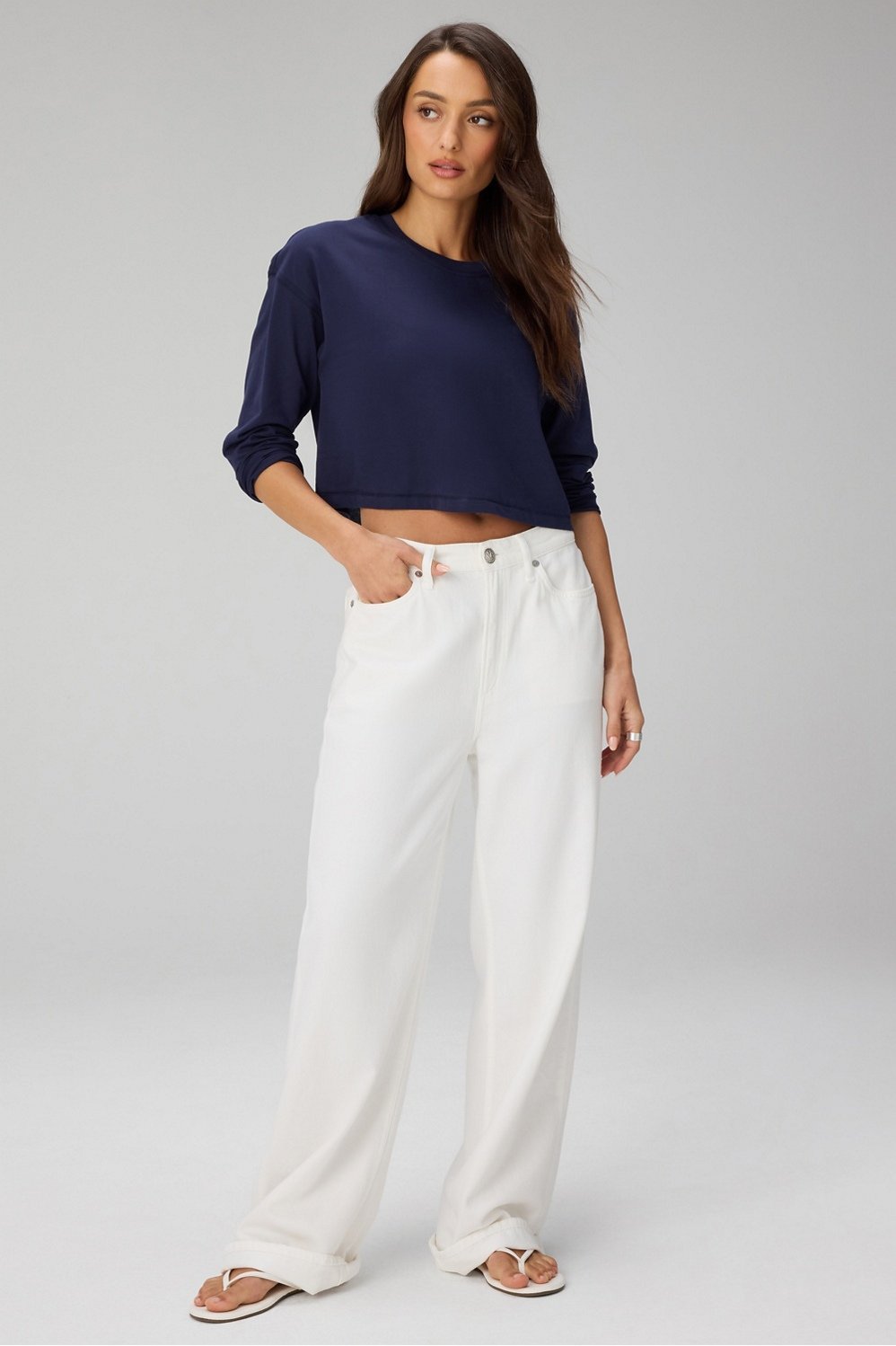 Fabletics 100% Cotton Boxy Long Sleeve Tee