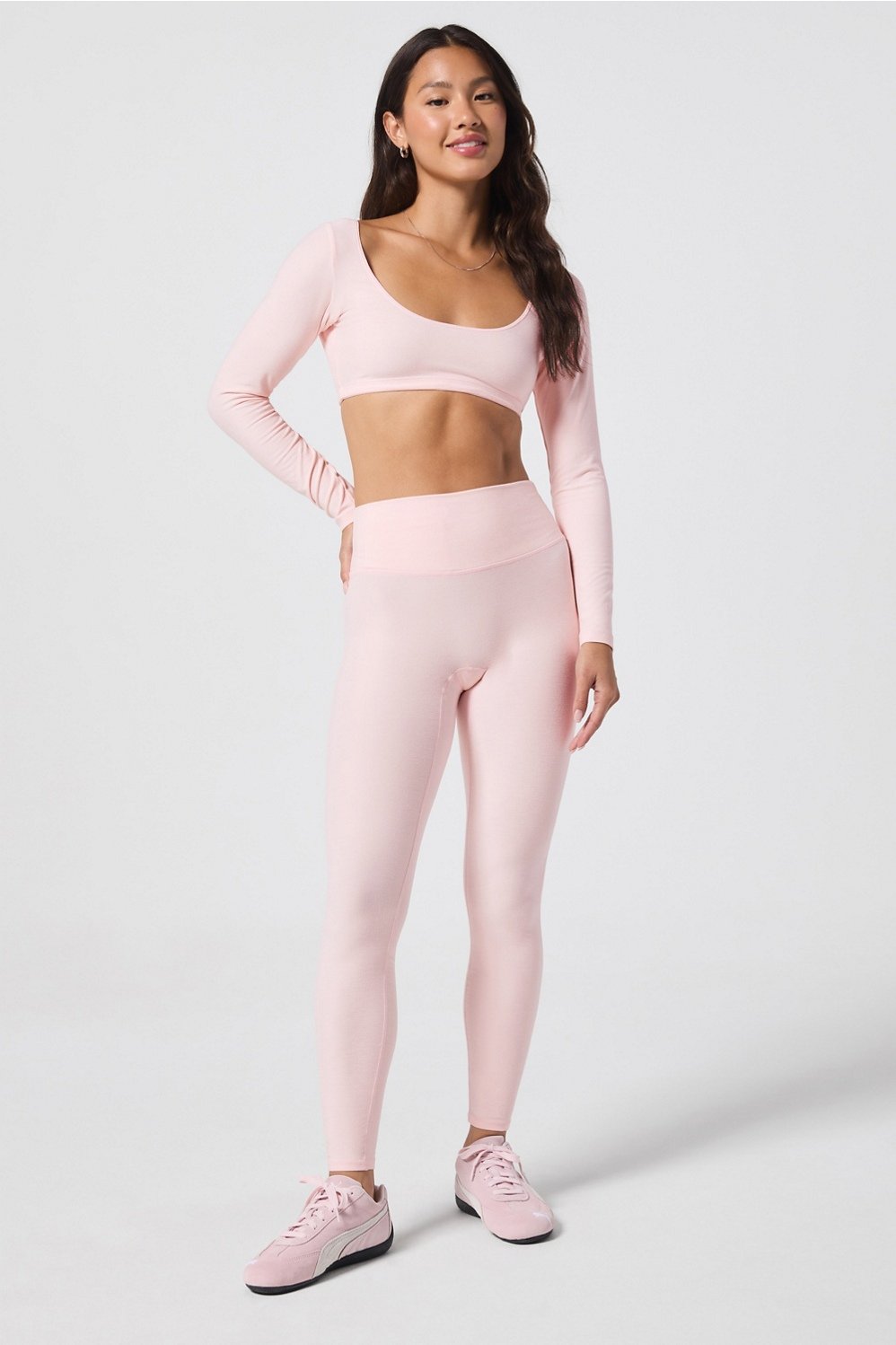 Fabletics Luxe360 HeatherFlex Long-Sleeve Crop Top