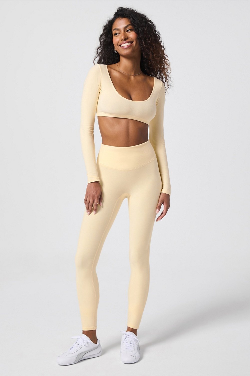 Fabletics Luxe360 HeatherFlex Long-Sleeve Crop Top
