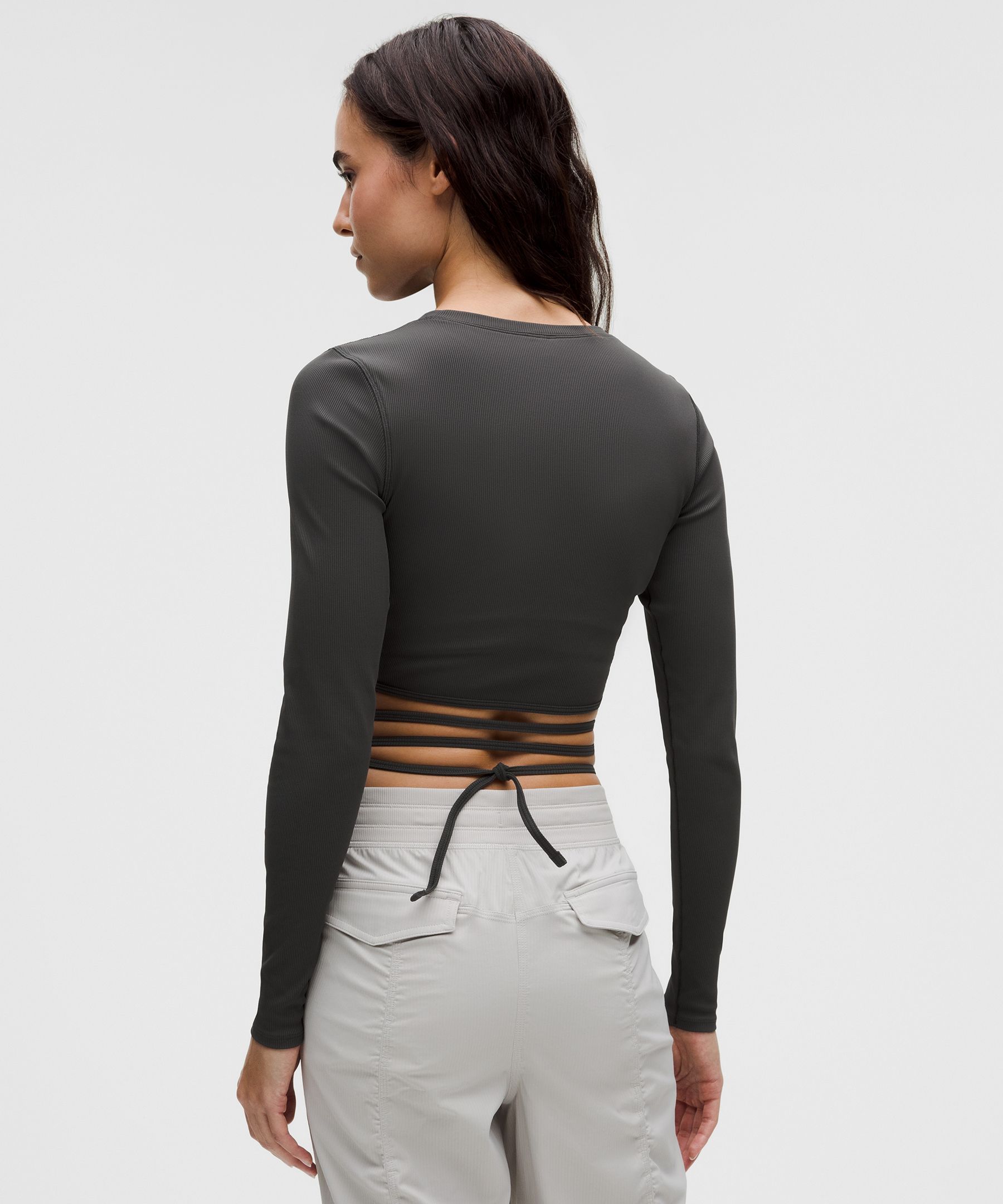 Lululemon Women's Logo Charm Ribbed Waist-Tie Long-Sleeve Shirt