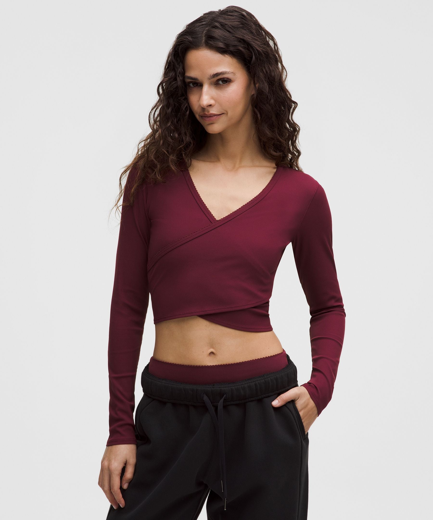 Lululemon Women's Nulu Ribbed Wrap-Front Long-Sleeve Shirt *Heart