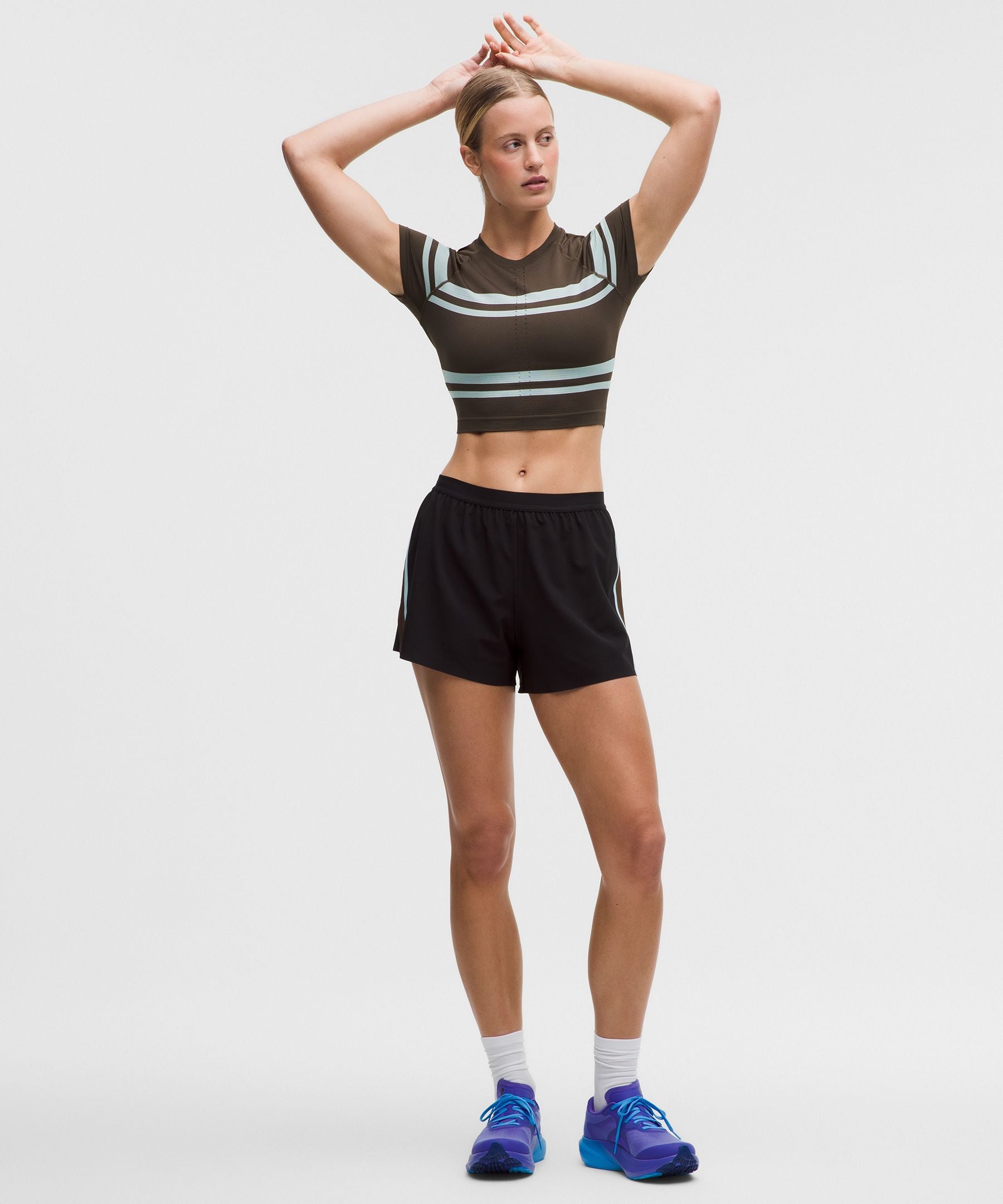 Lululemon Women's Swiftly Tech Cropped Short-Sleeve Shirt 2.0 *Stripe