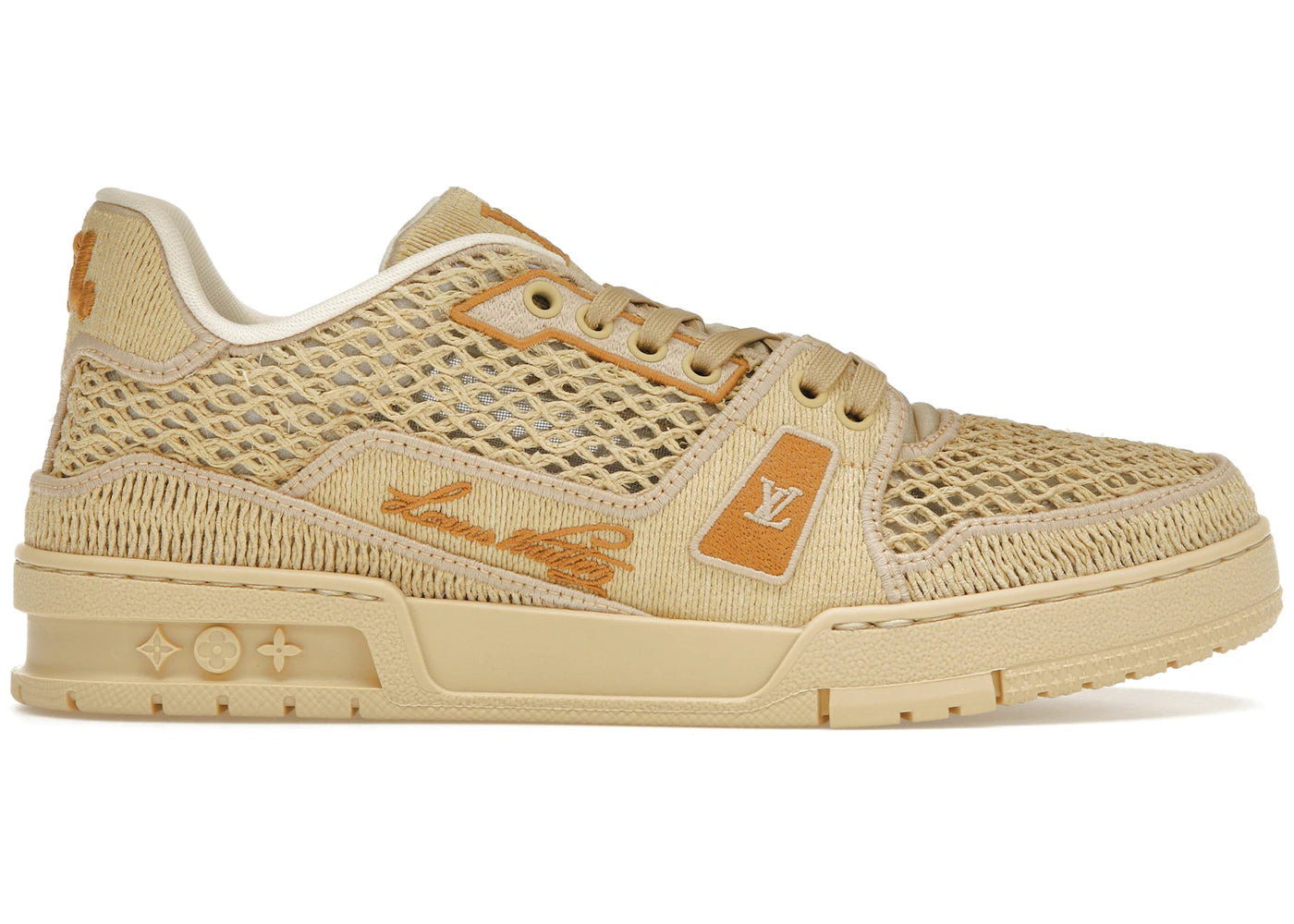 louis vuitton lv trainer beige raffia