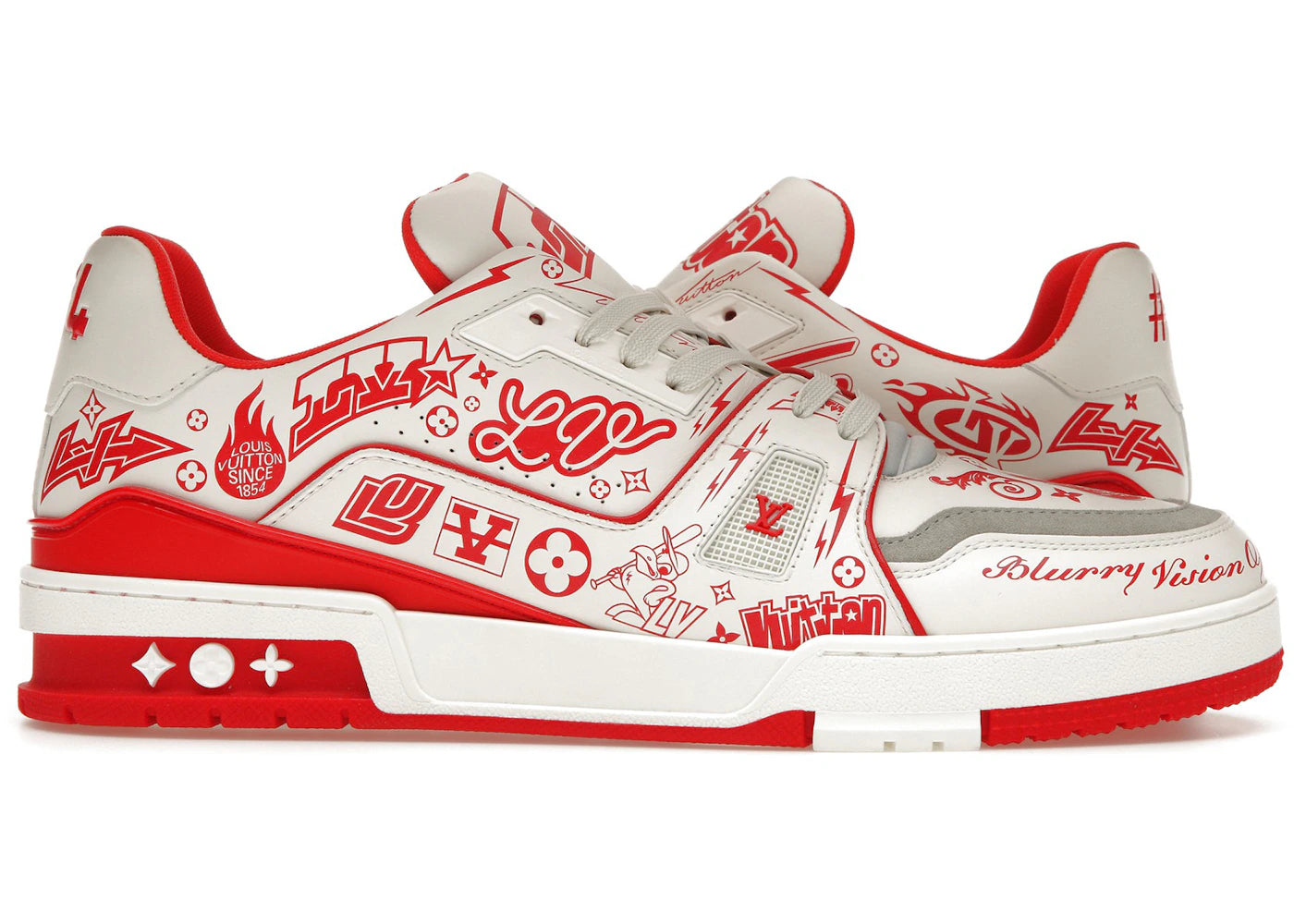 louis vuitton lv trainer graffiti white red