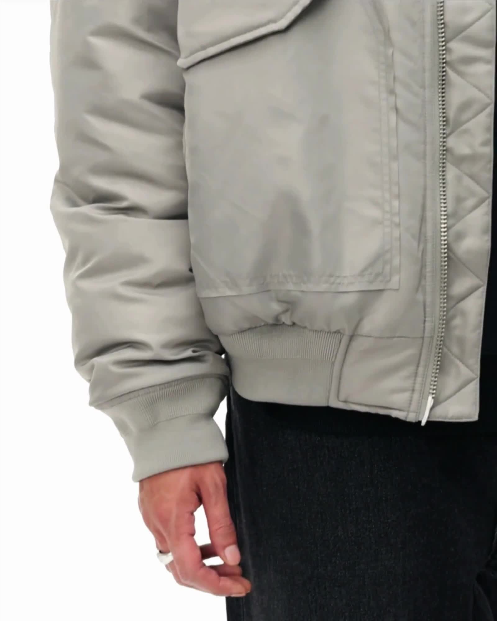 AllSaints Camber Oversized Bomber Jacket Warm Grey