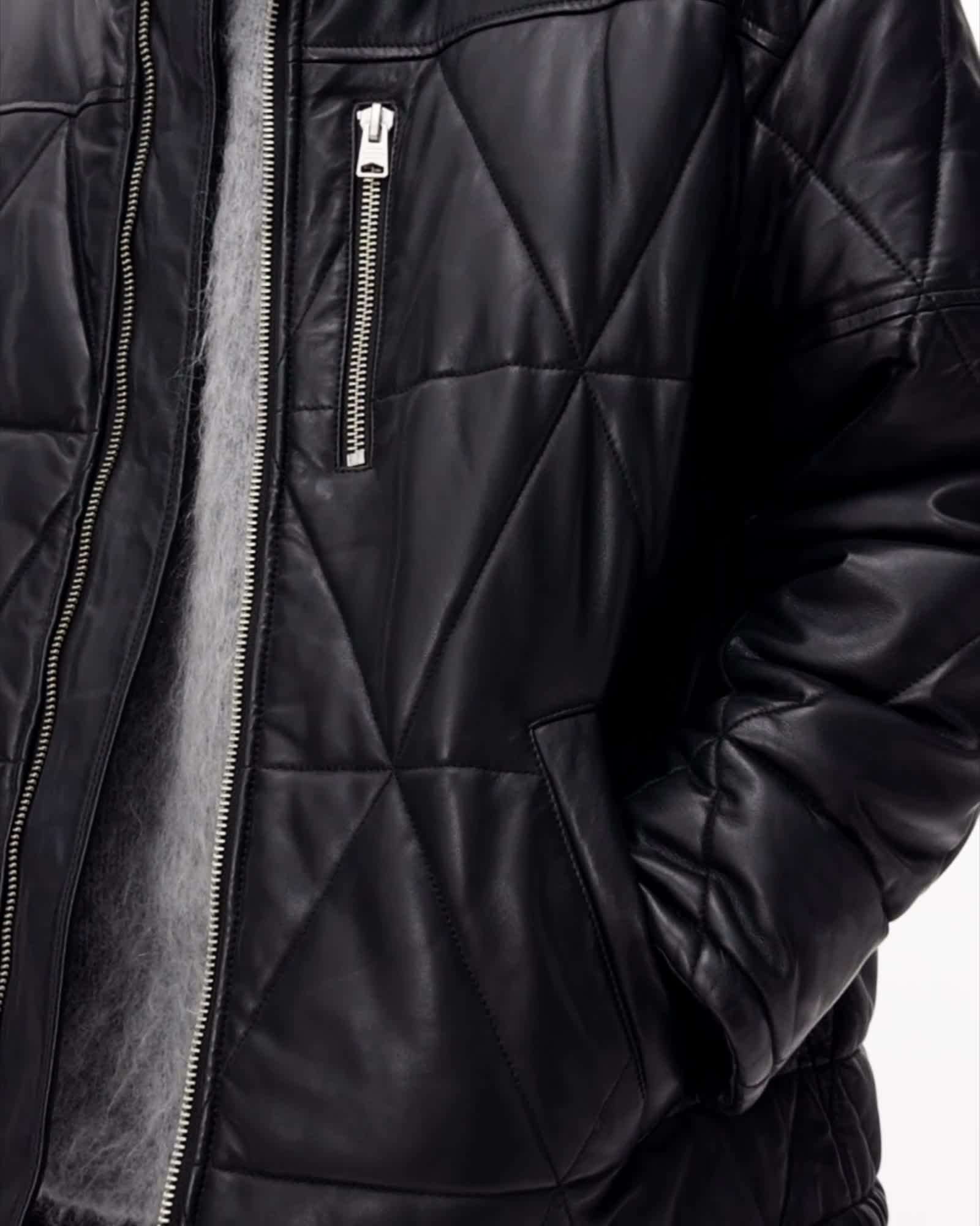 AllSaints Brockwell Leather Puffer Jacket Black