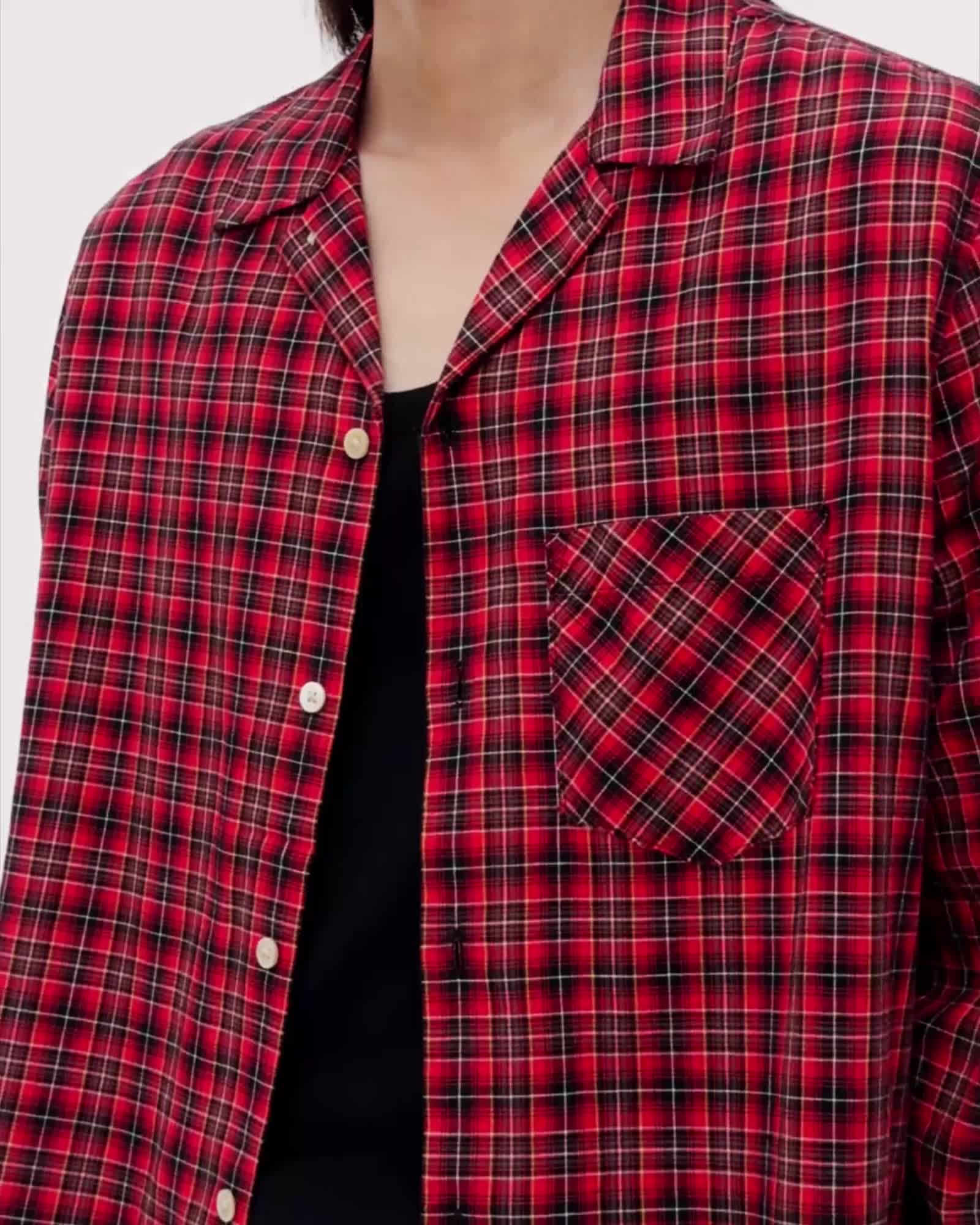 AllSaints Felix Check Long Sleeve Shirt Claret Red