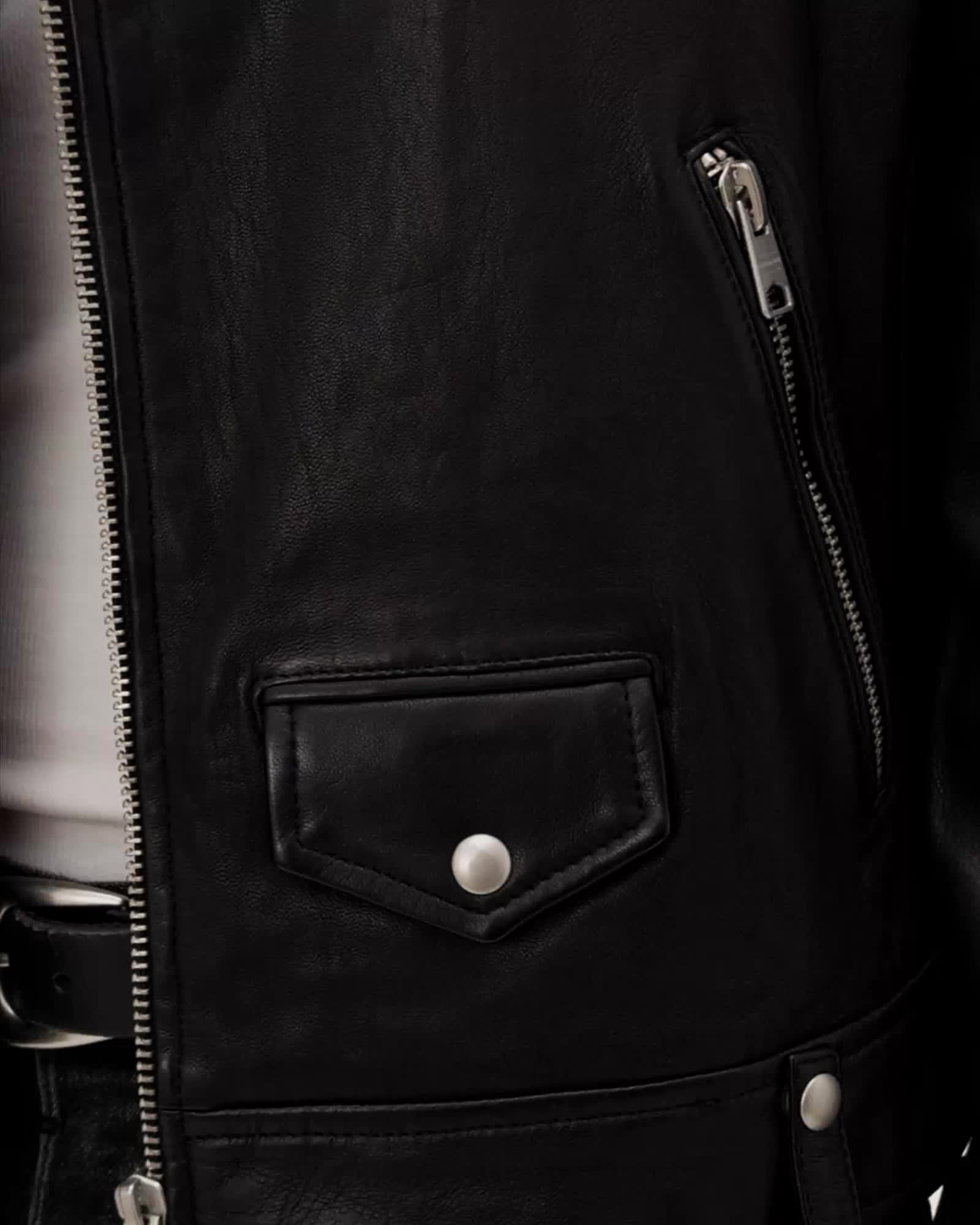 AllSaints Milo Asymmetric Zip Leather Biker Jacket Black