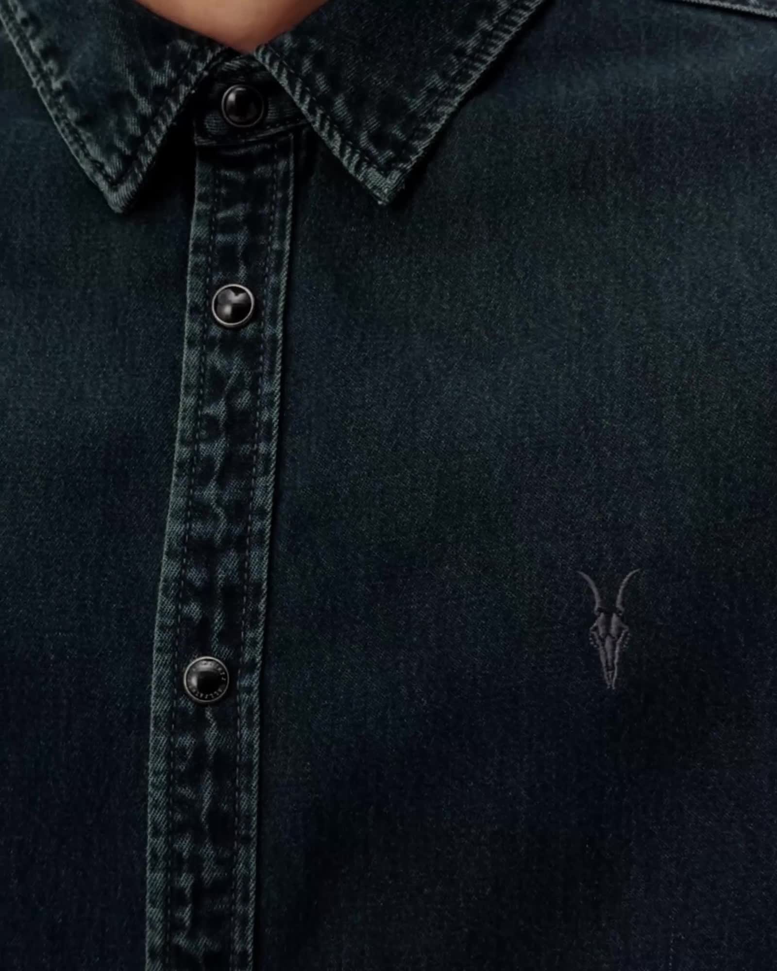 AllSaints Gleason Ramskull Denim Shirt Phantom Blue