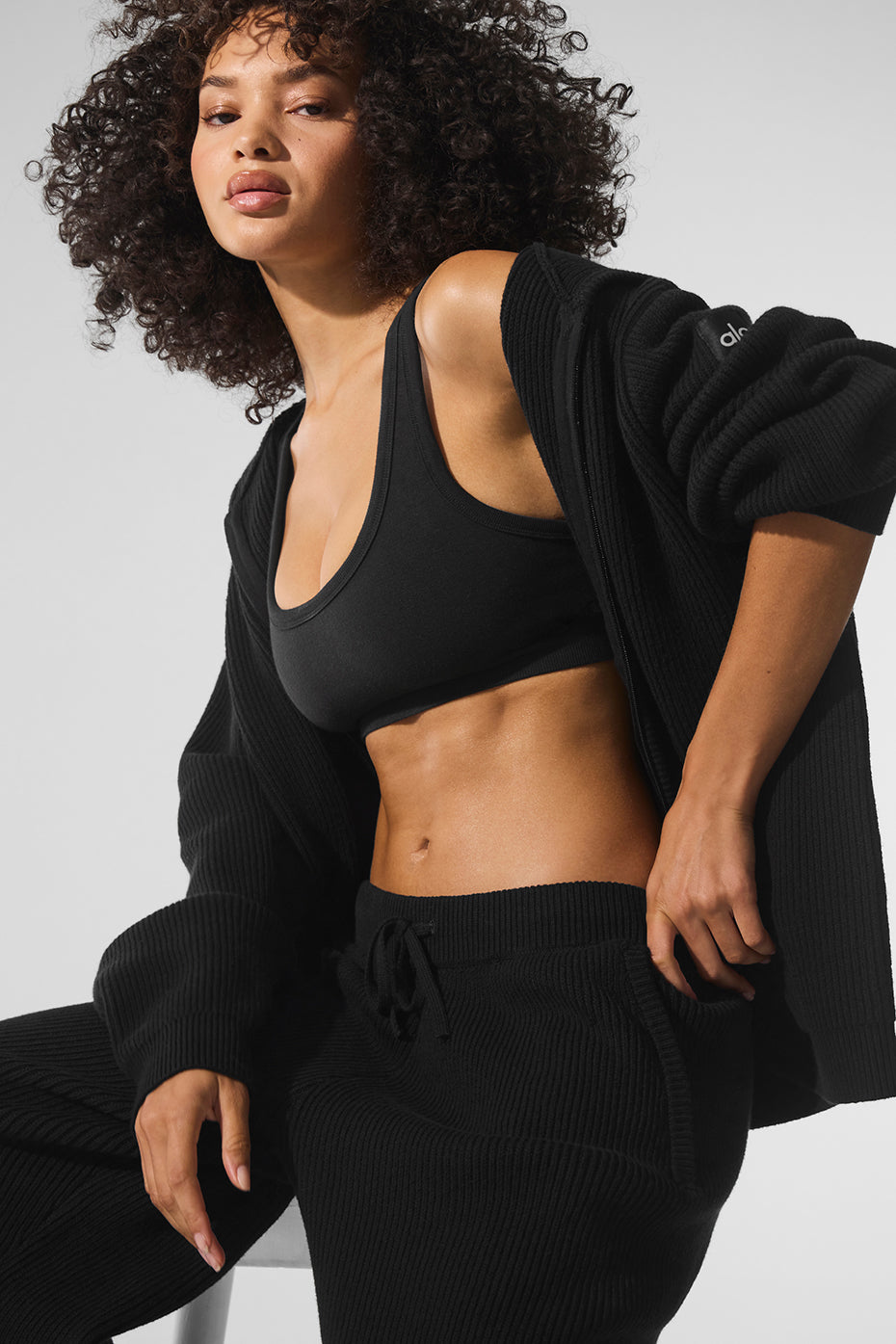 Alo Yoga Women'S Domain Rib Knit Full Zip Sweater