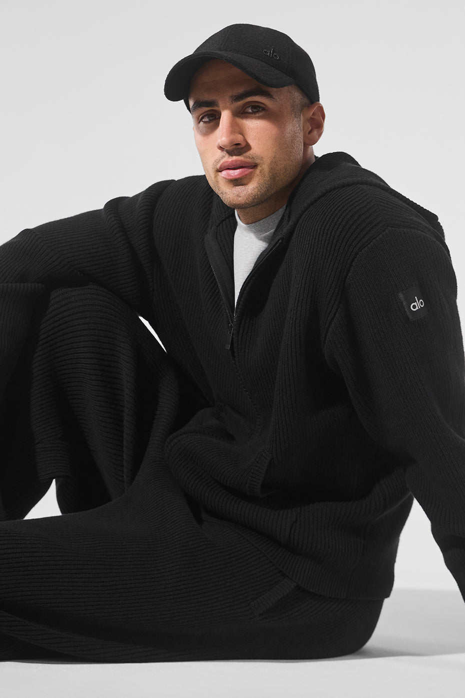 Alo Yoga Domain Rib Knit Full Zip Sweater