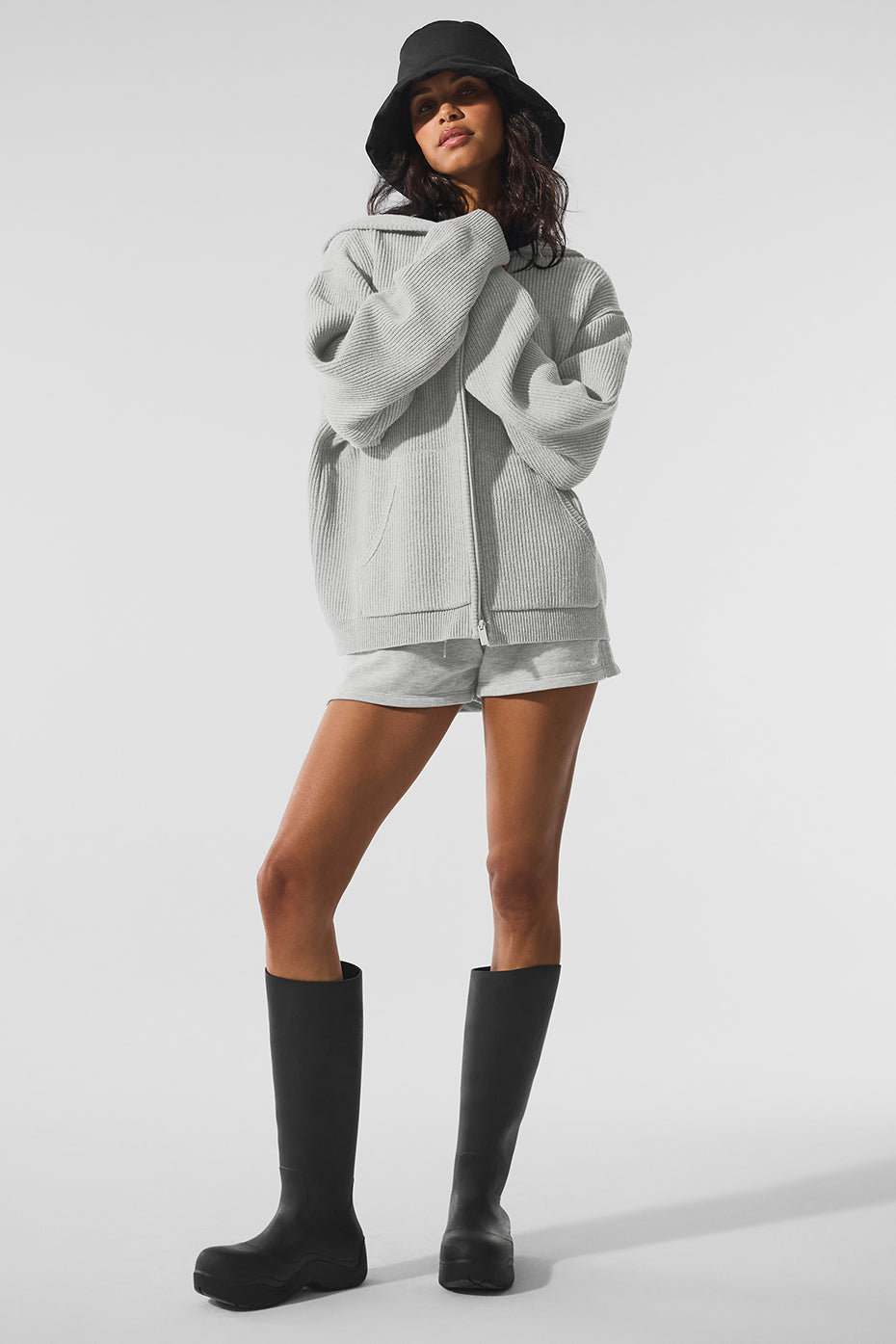 Alo Yoga Women'S Domain Rib Knit Full Zip Sweater