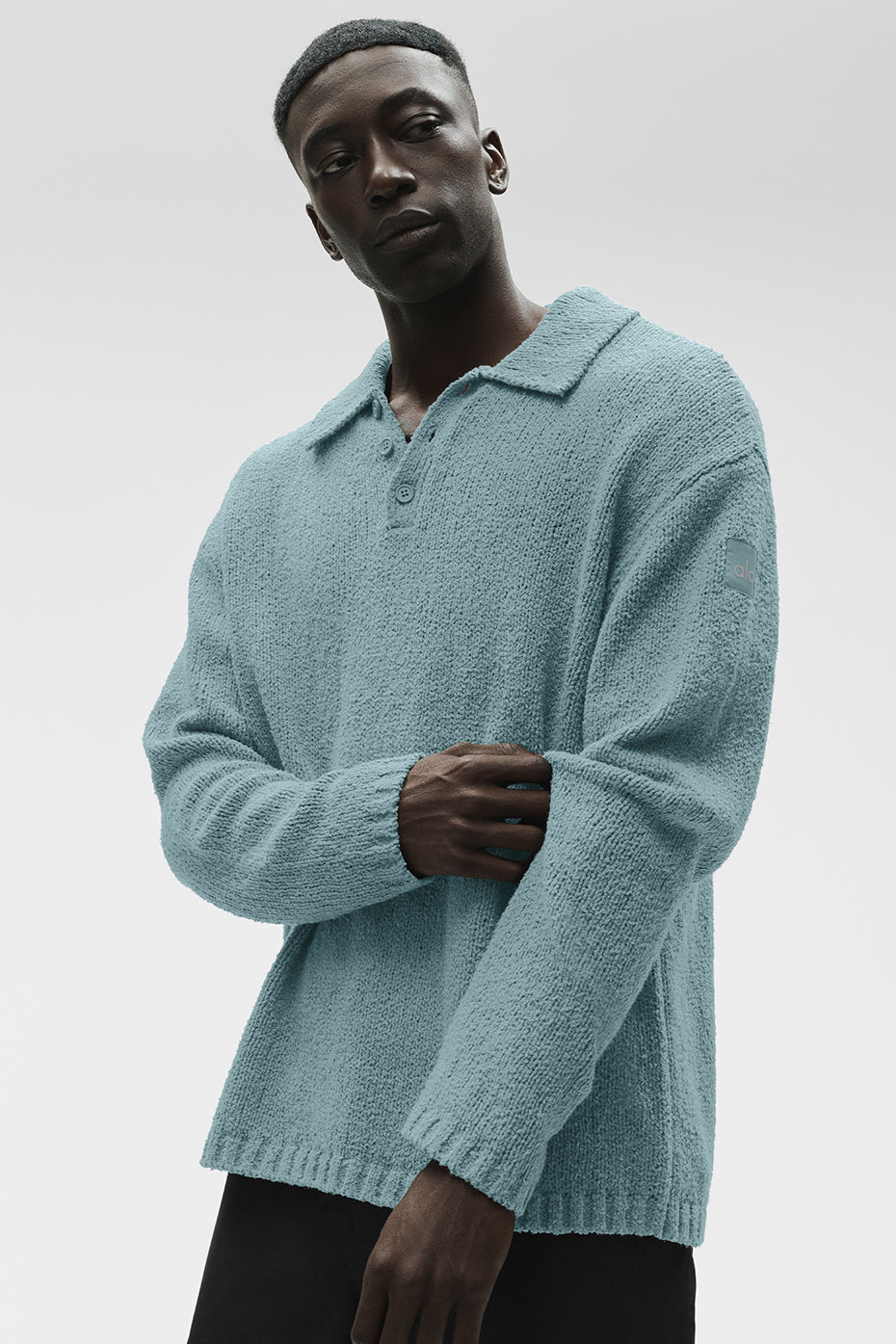 Alo Yoga Textured Knit Long Sleeve Polo