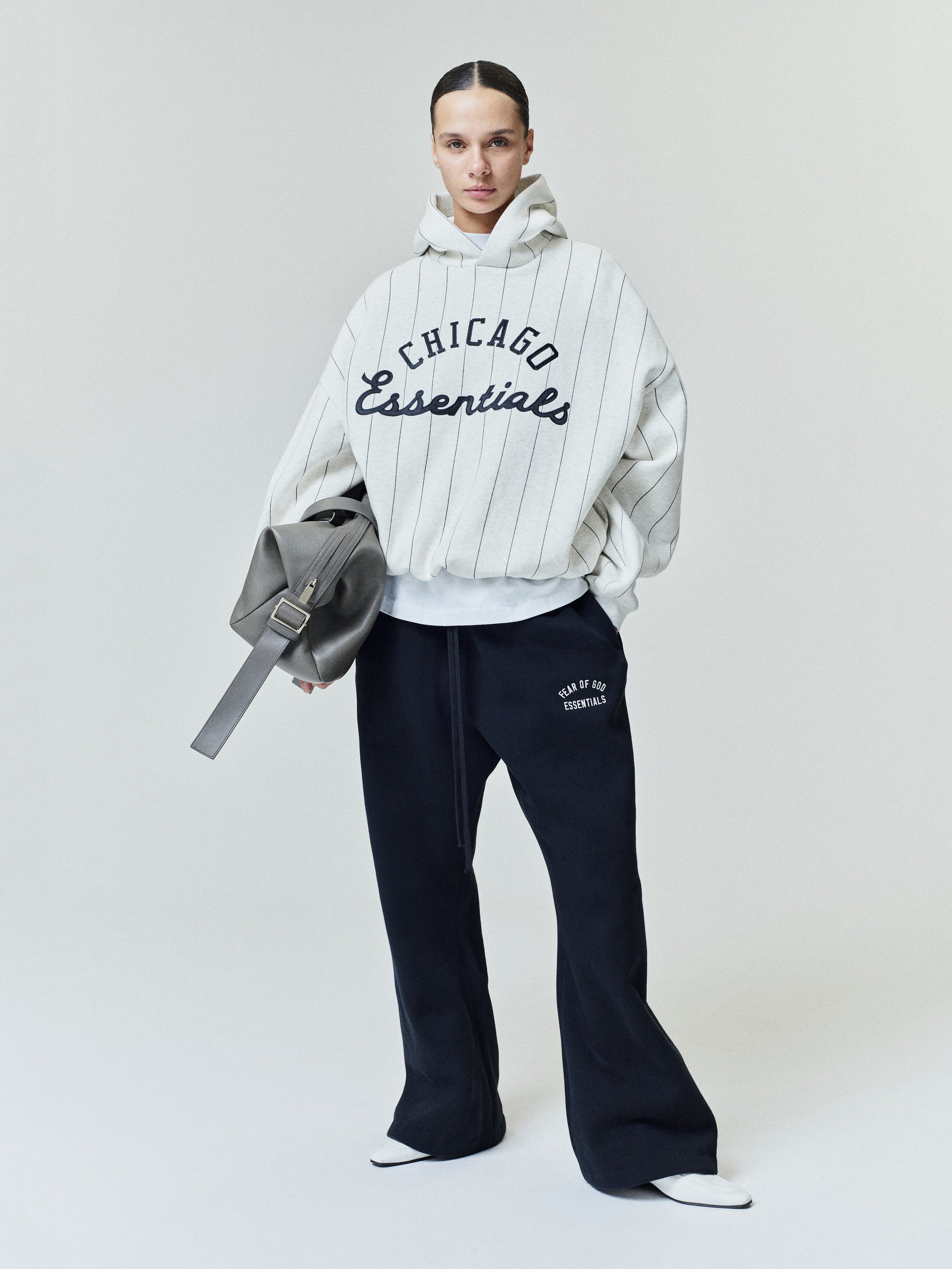 Essentials White Sox Sport Hoodie Oatmeal Heather W Black Pinstripes