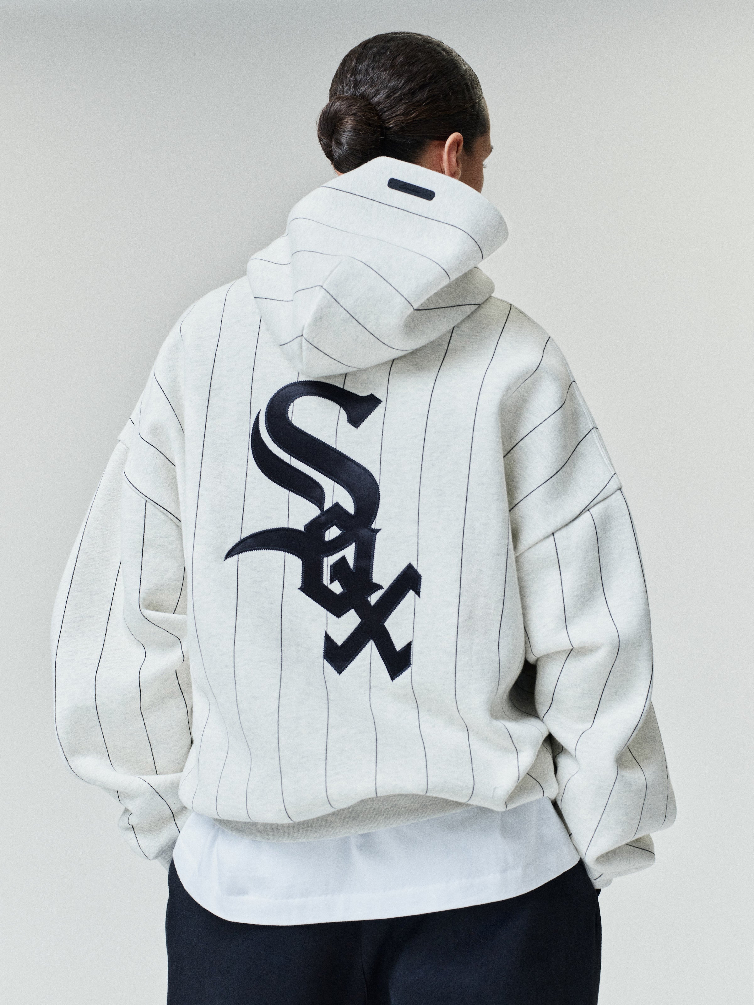 Essentials White Sox Sport Hoodie Oatmeal Heather W Black Pinstripes