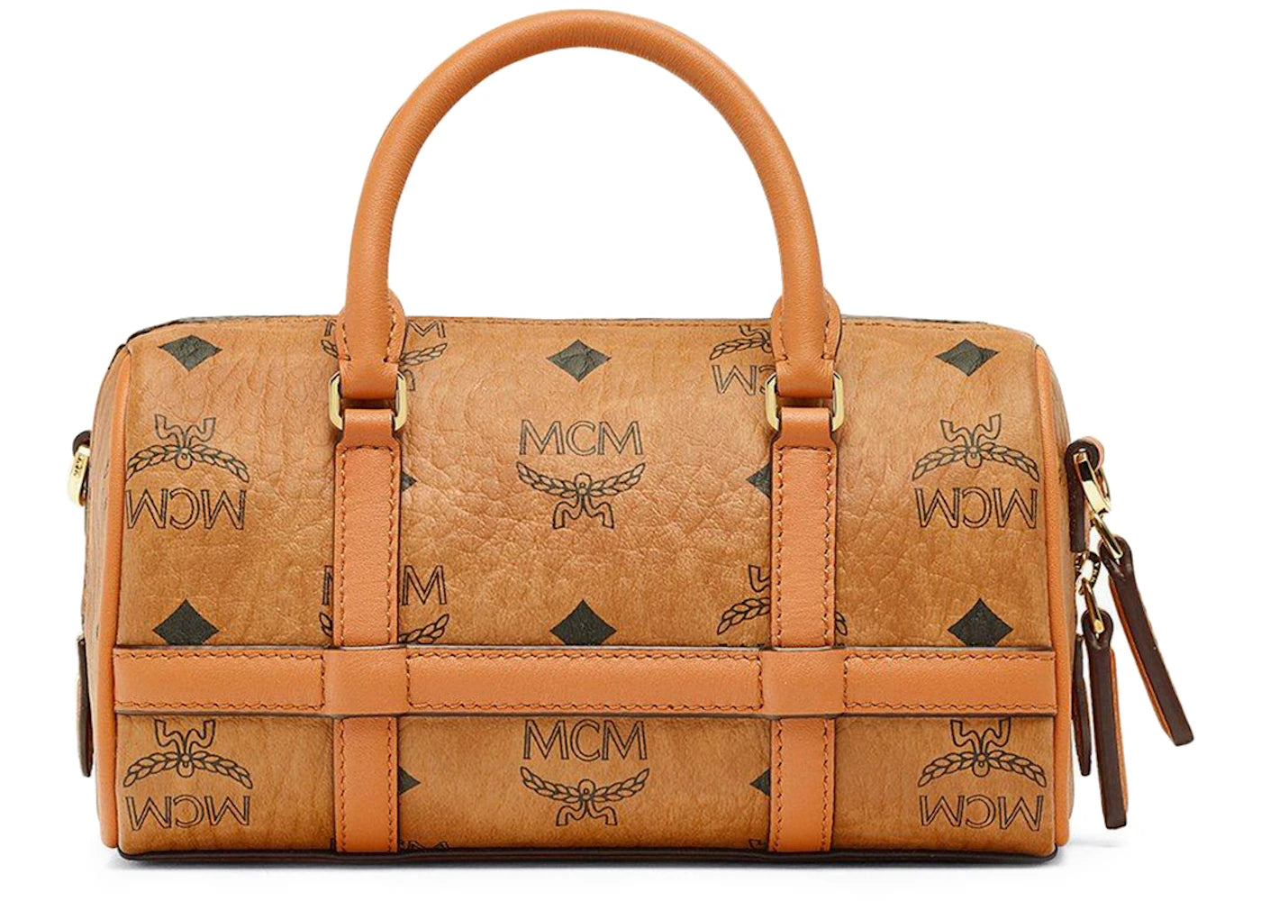 Mcm Delmy Boston Bag Mini Visetos Cognac