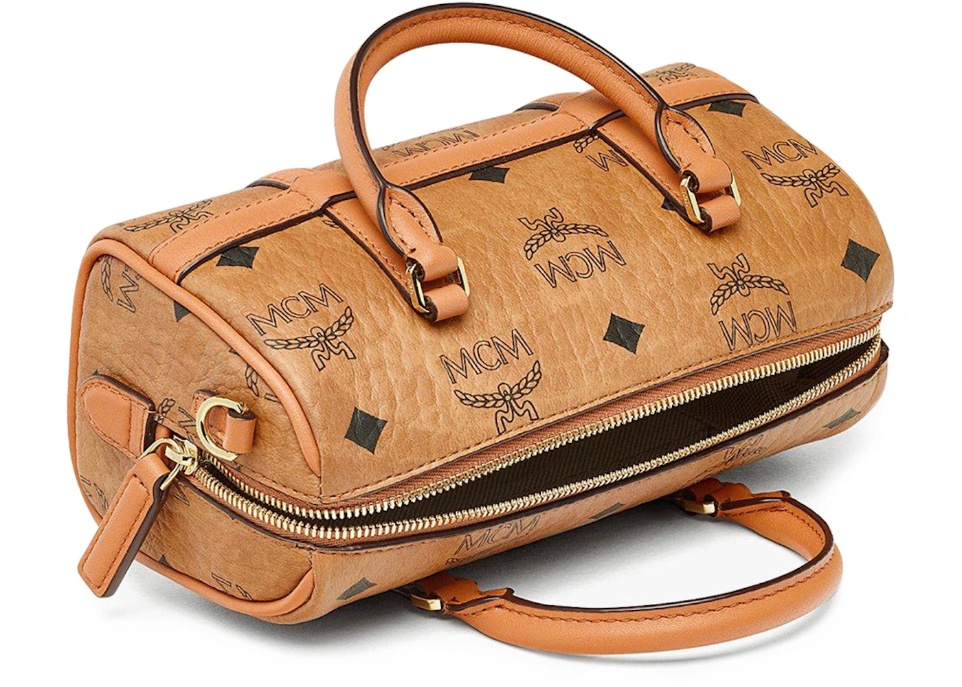 Mcm Delmy Boston Bag Mini Visetos Cognac