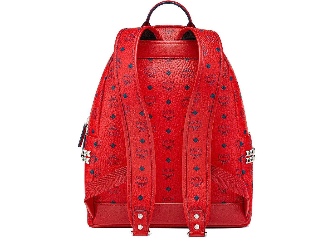mcm stark side studs backpack visetos monogram candy red