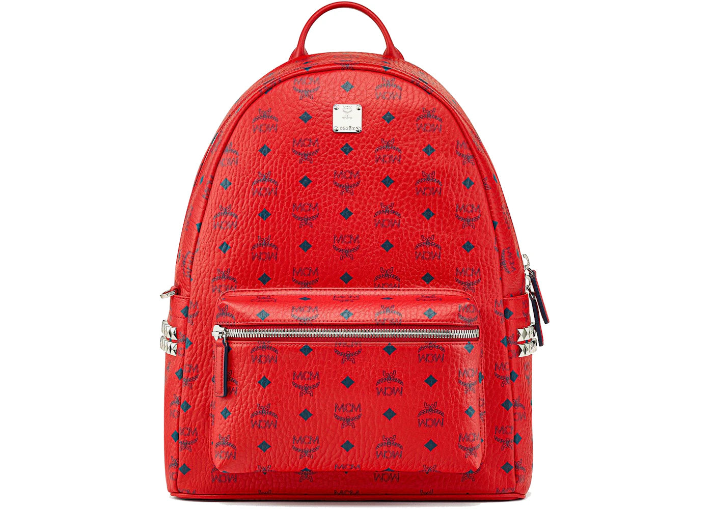 Mcm Stark Side Studs Backpack Visetos Monogram Candy Red One Size