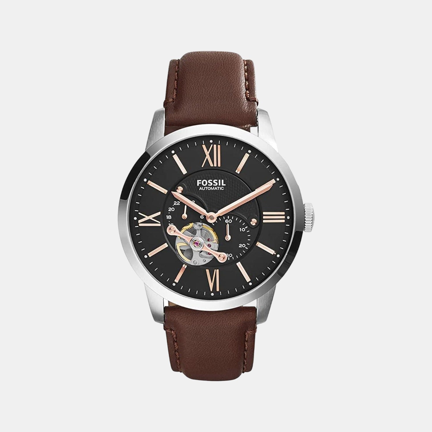 Fossil Towns Men Automatic Black Dial Multi-Function Leather Watch Me3061