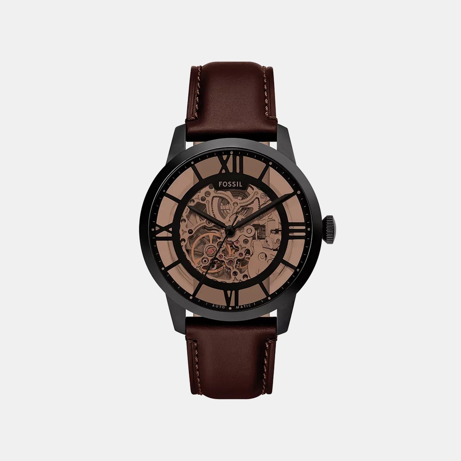 Fossil Towns Men Automatic Brown Dial Analog Leather Watch Me3098