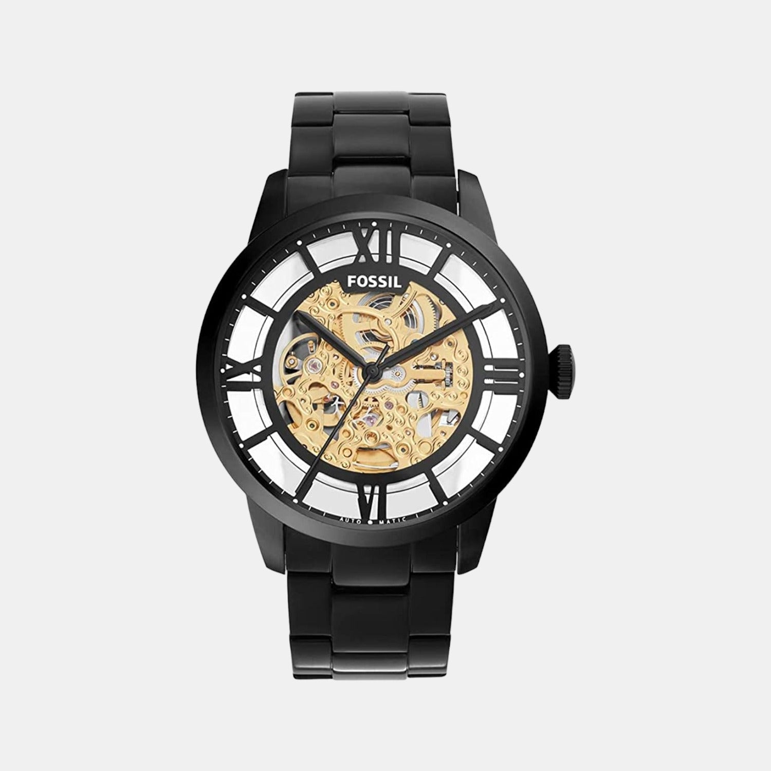 Fossil Towns Men Automatic Black Dial Analog Stainless Steel Watch Me3197