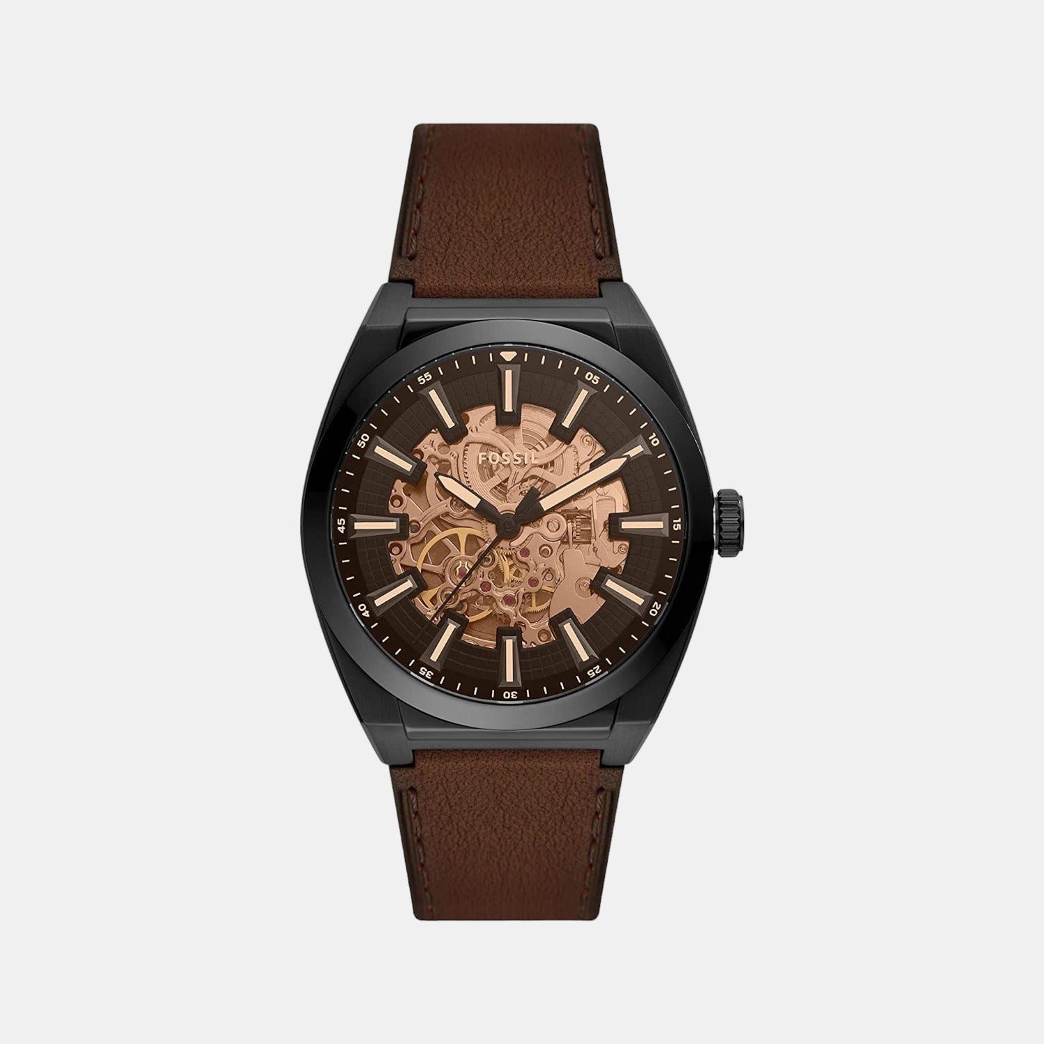 Fossil Everett Men Automatic Black Dial Analog Leather Watch Me3207