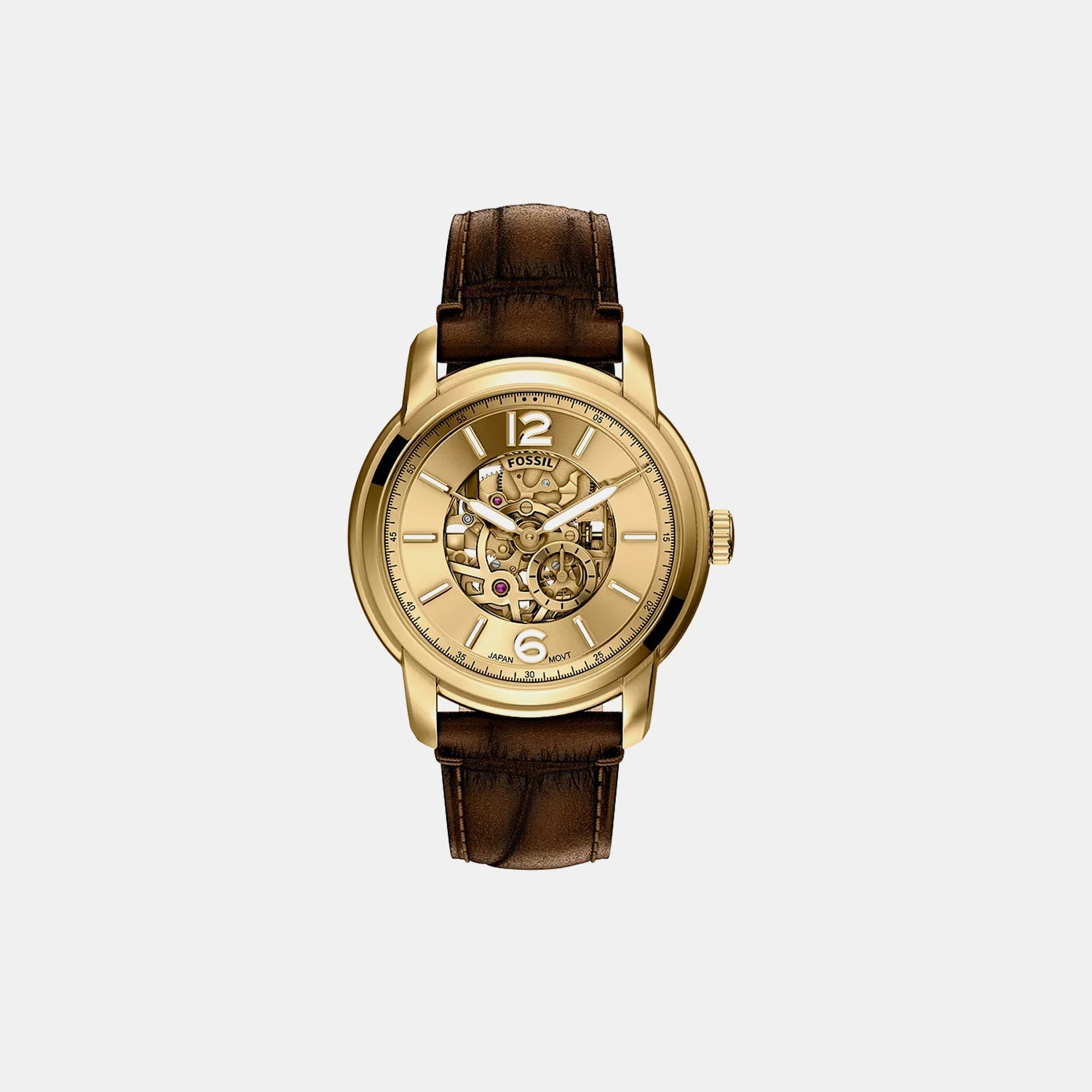 Fossil Men Automatic Gold Dial Analog Leather Watch Me3279