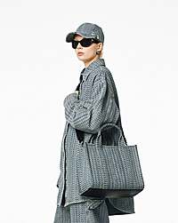 Marc Jacobs The Washed Monogram Denim Medium Tote Bag Sun Faded Denim