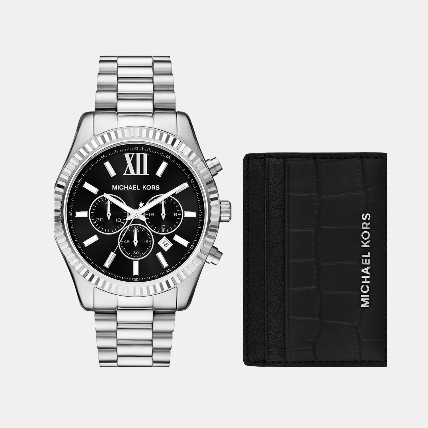 Michael Kors Lexington Men Quartz Black Dial Chronograph Stainless Steel Watch Mk1091Set