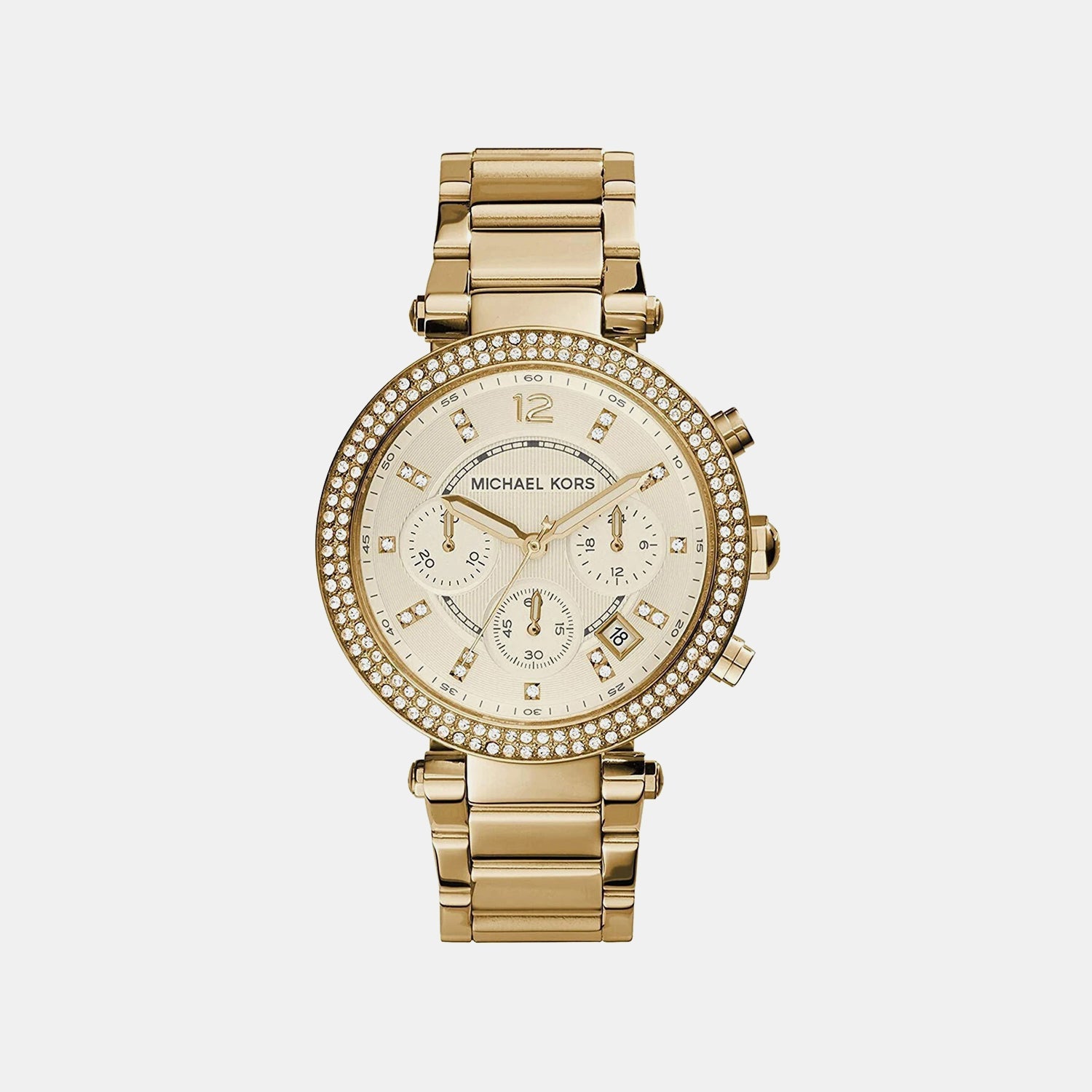 Michael Kors Parker Women Quartz Gold Dial Chronograph Stainless Steel Watch Mk5354