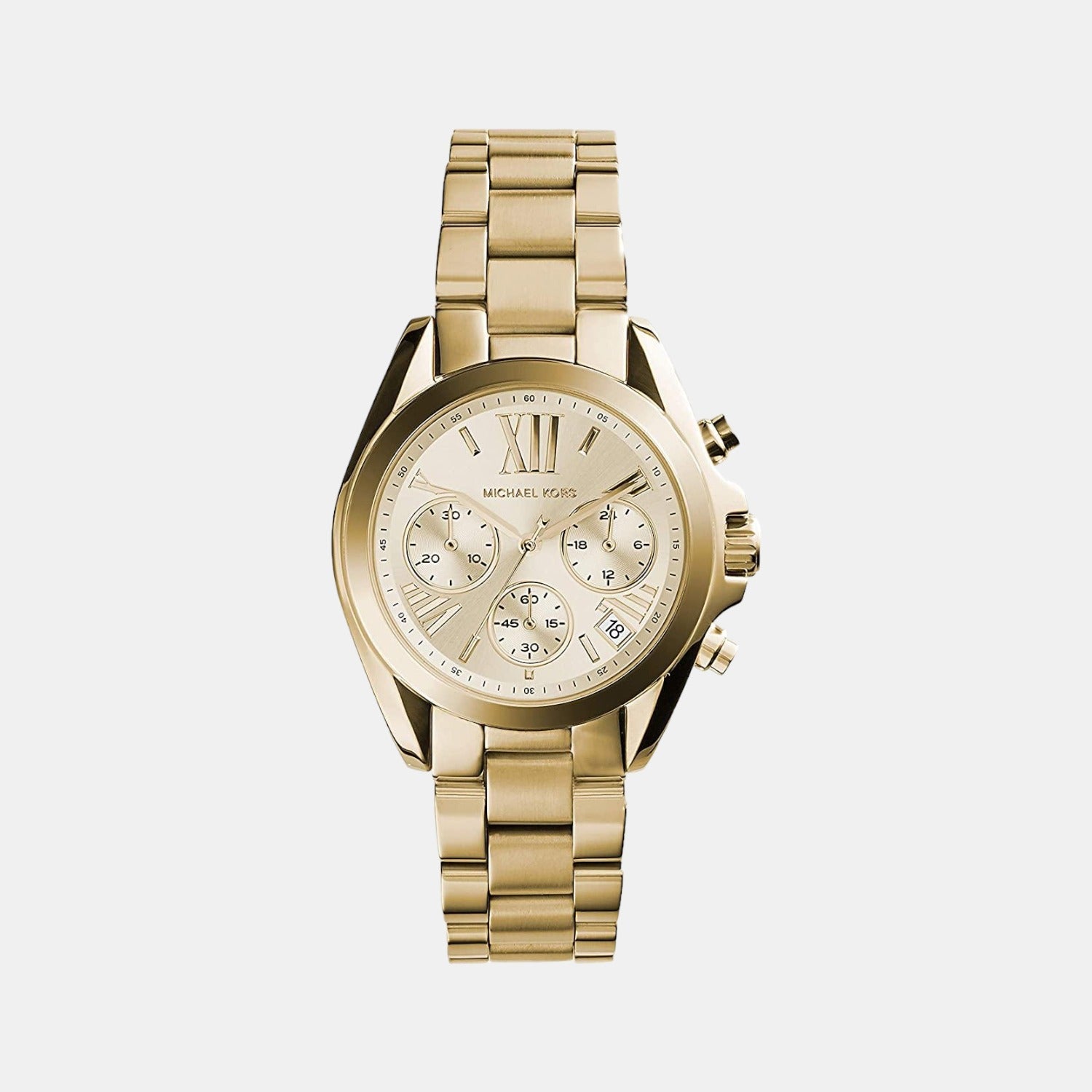 Michael Kors Mini Bradshaw Women Quartz Gold Dial Chronograph Stainless Steel Watch Mk5798