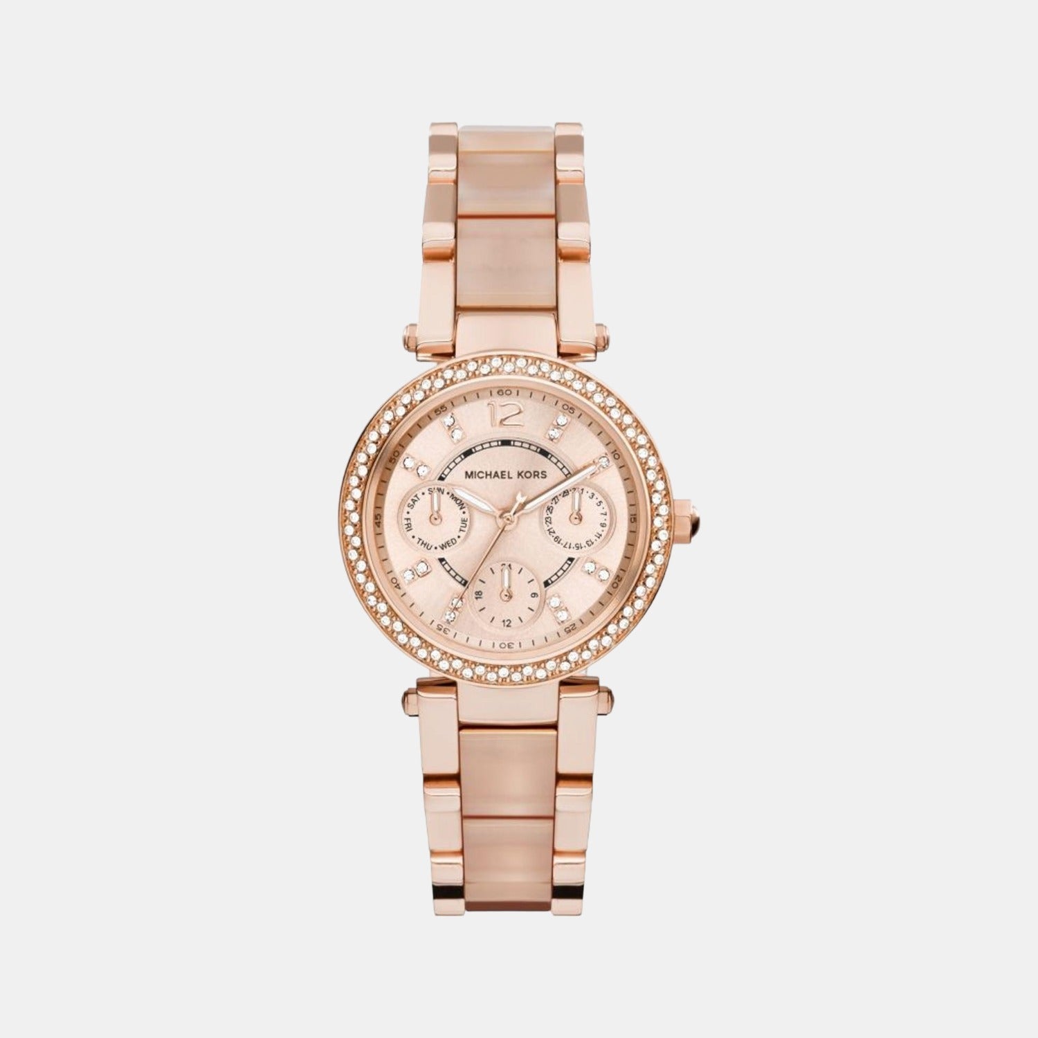 Michael Kors Mini Parker Women Quartz Pink Dial Chronograph Stainless Steel Watch Mk6110