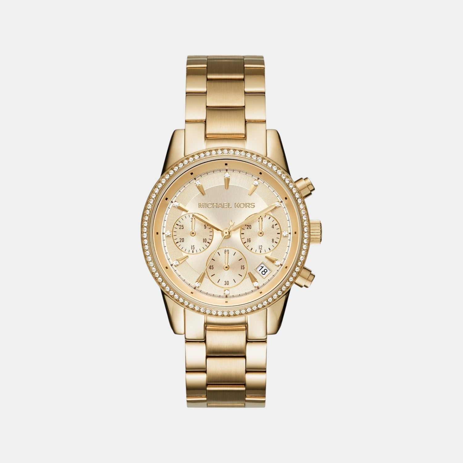 Michael Kors Ritz Women Quartz Gold Dial Chronograph Stainless Steel Watch Mk6356