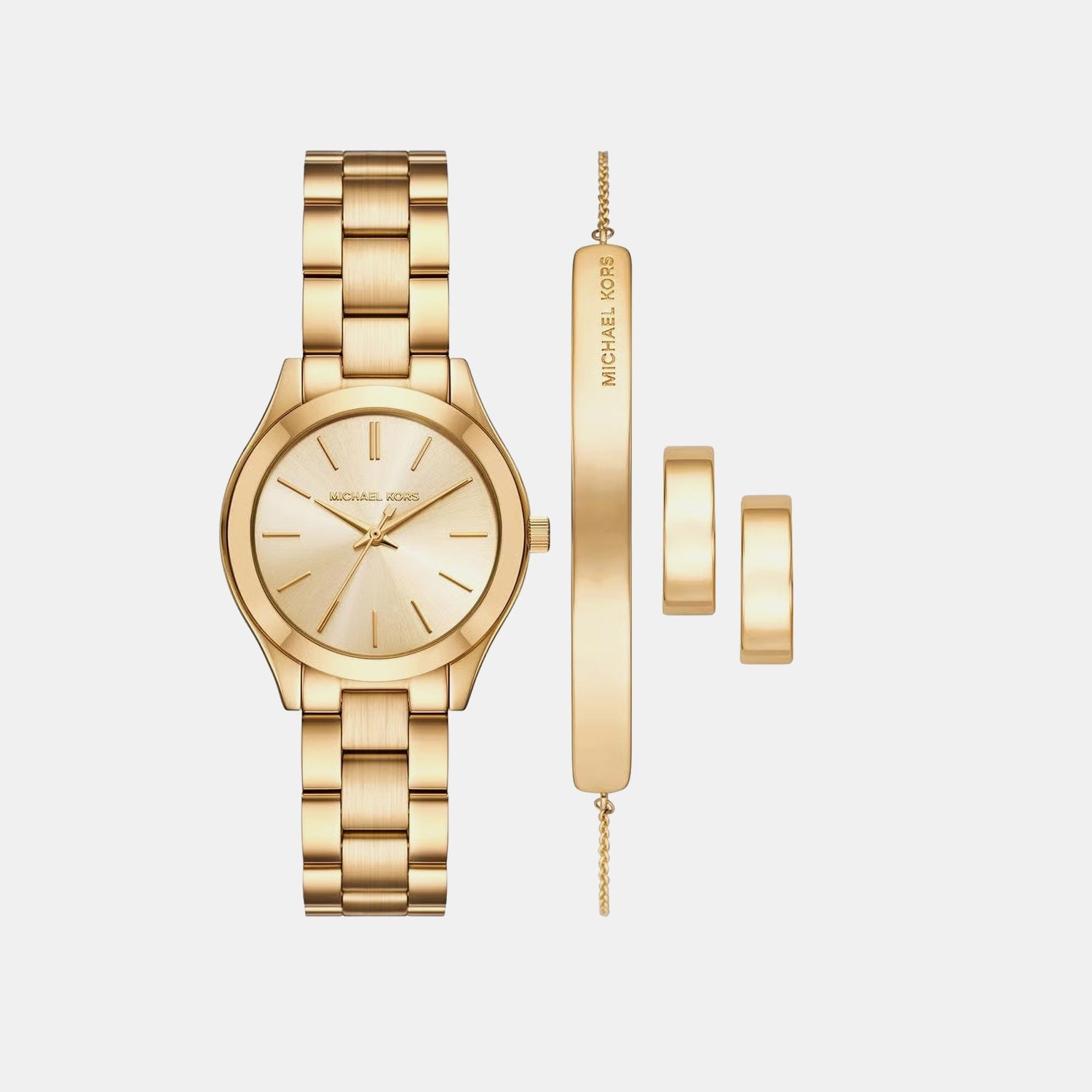 Michael Kors Slim Runway Women Quartz Gold Dial Analog Stainless Steel Watch Mk7561Set