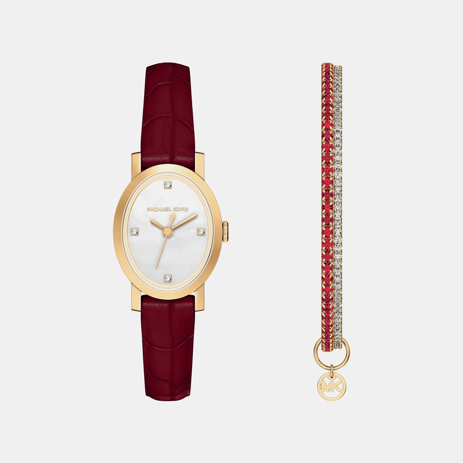 Michael Kors Maude Women Quartz Mother Of Pearl Dial Analog Leather Watch Mk7570Set