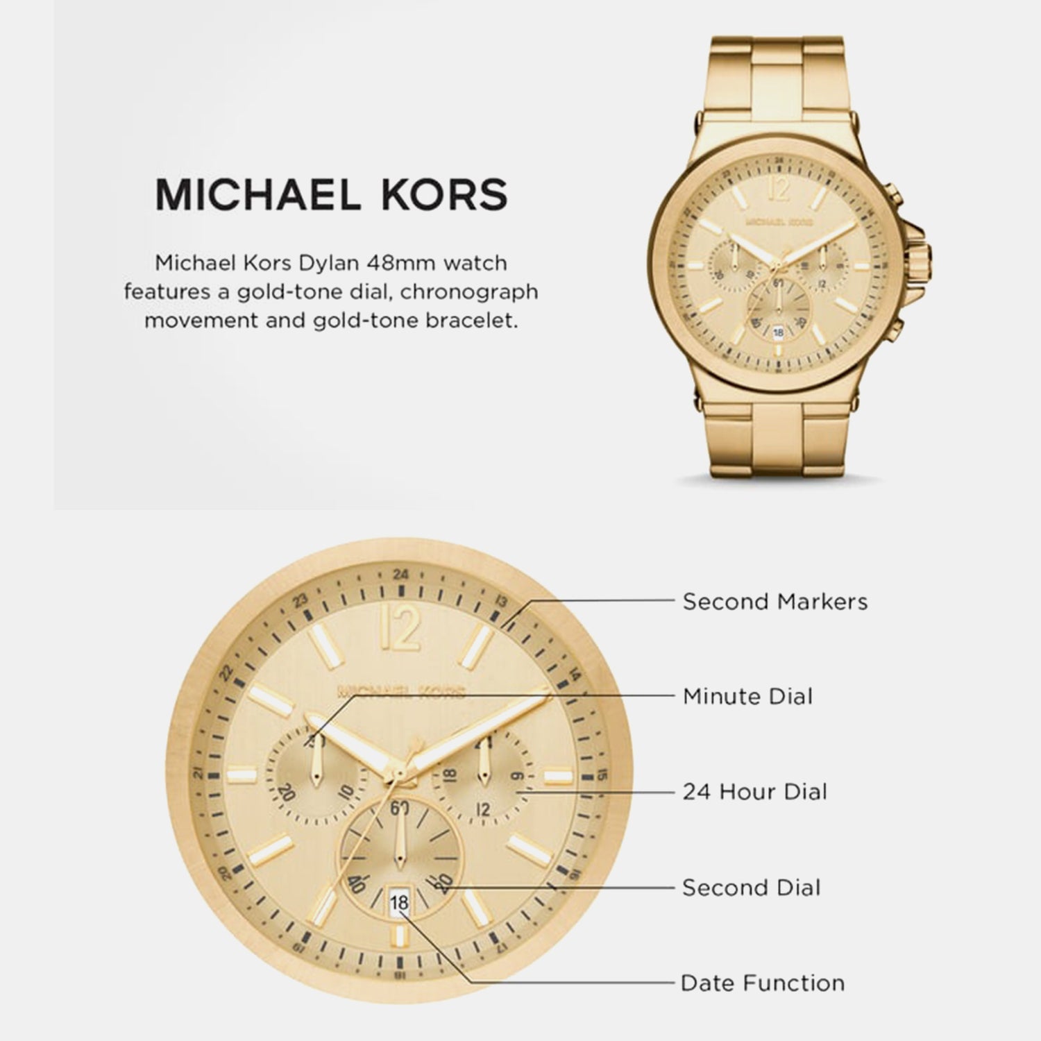 Michael Kors Dylan Men Quartz White Dial Chronograph Stainless Steel Watch Mk8278