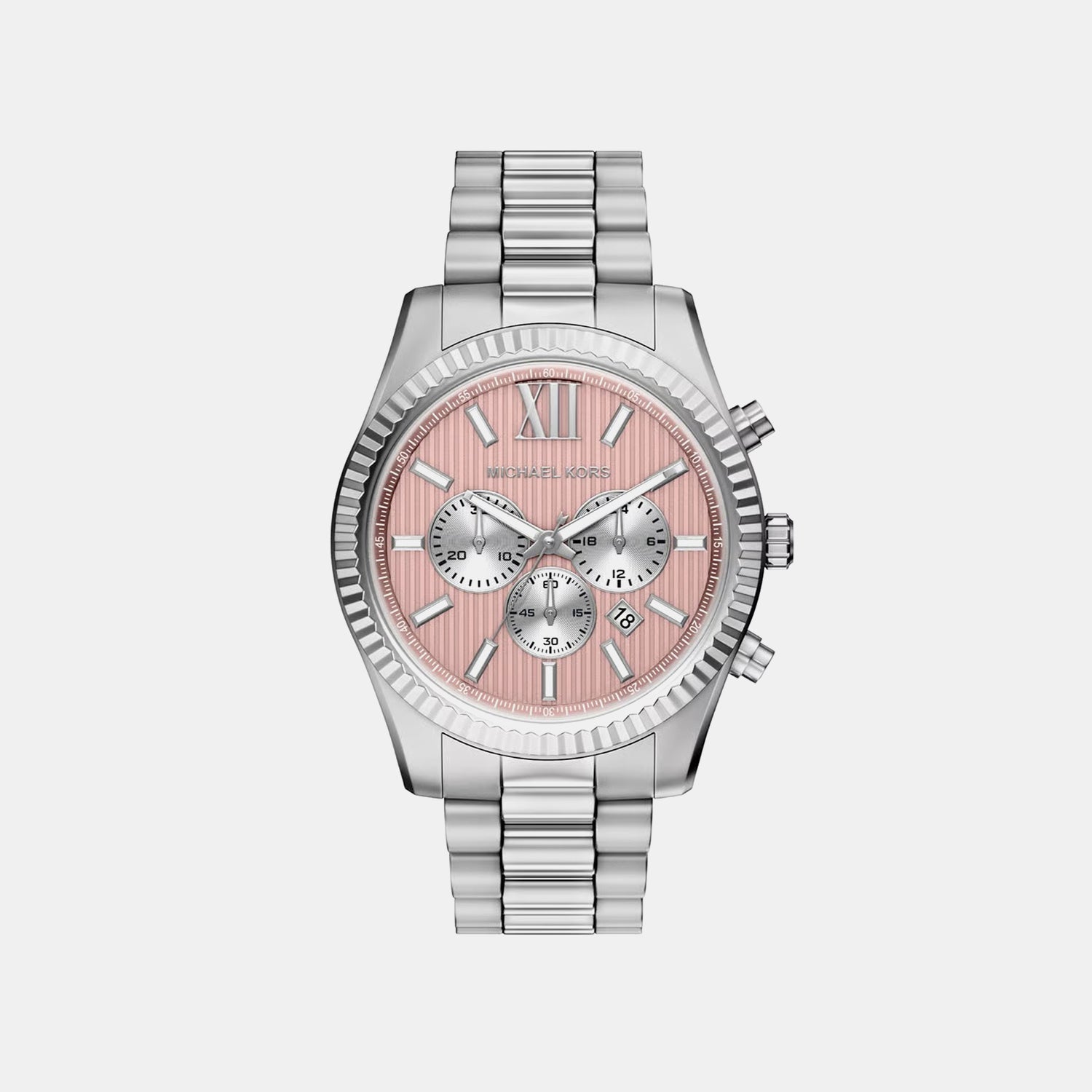 Michael Kors Lexington Men Quartz Pink Dial Chronograph Stainless Steel Watch Mk9247