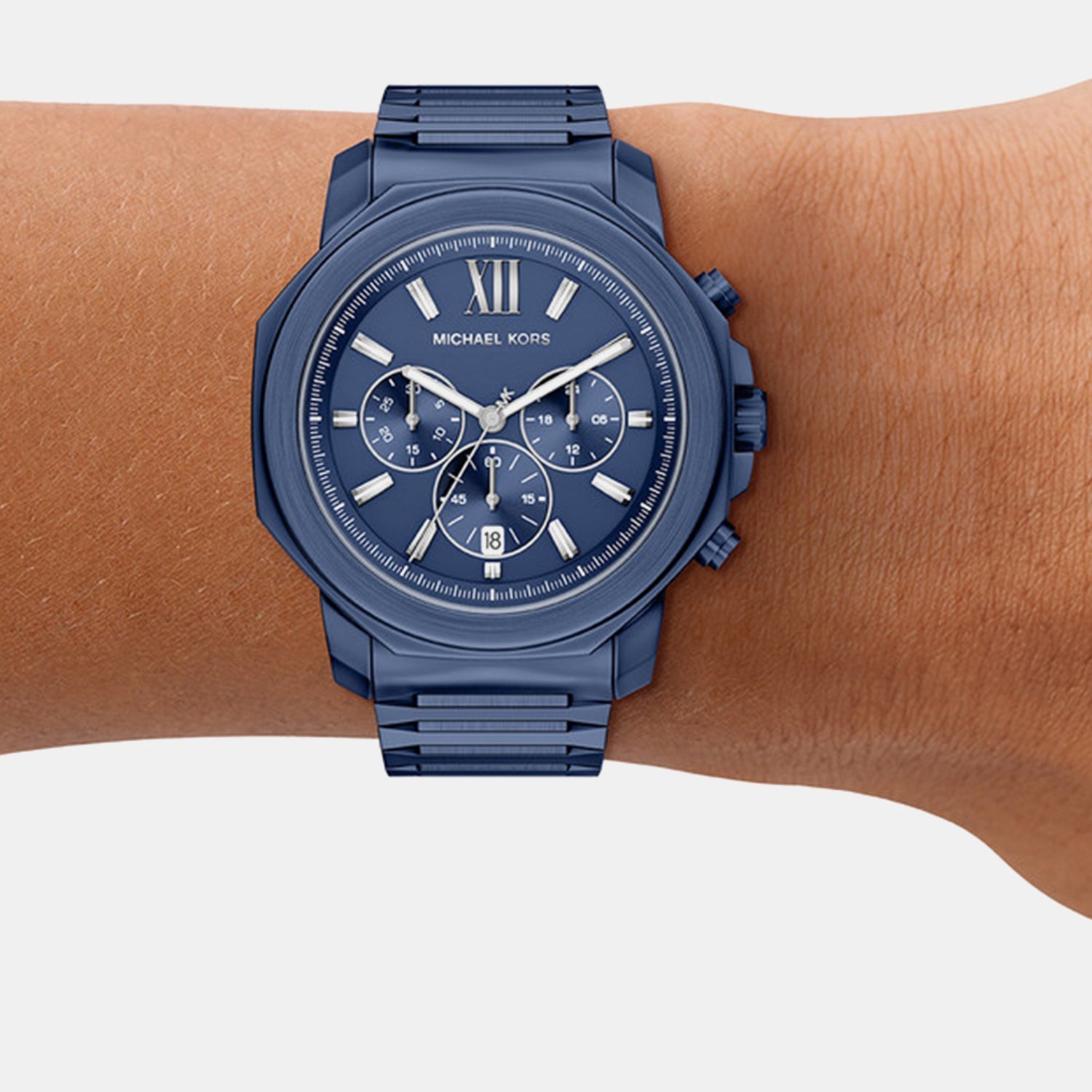 Michael Kors Prescott Men Quartz Blue Dial Chronograph Stainless Steel Watch Mk9251