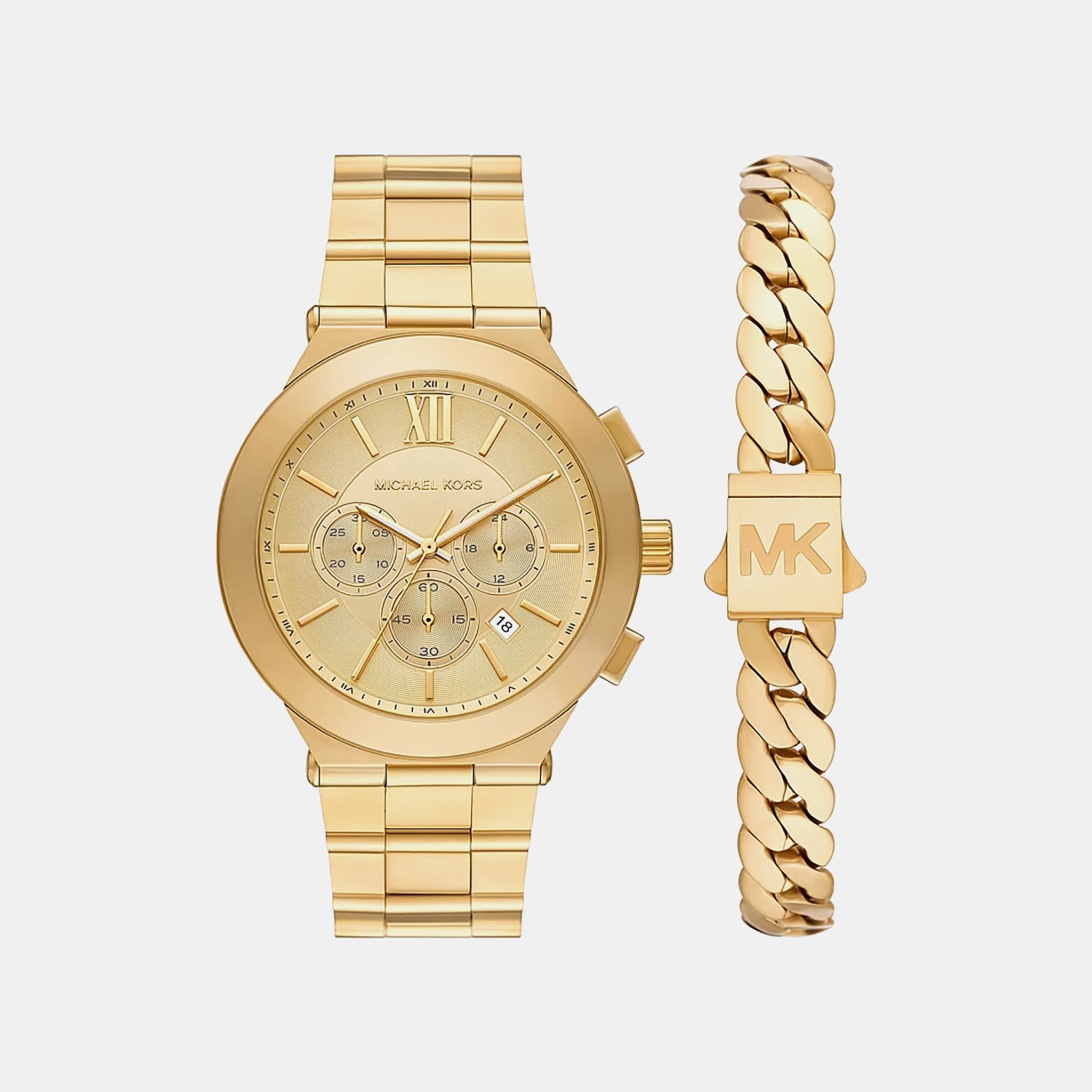 Michael Kors Oversized Billie Men Quartz Gold Dial Chronograph Stainless Steel Watch Mk9270Set