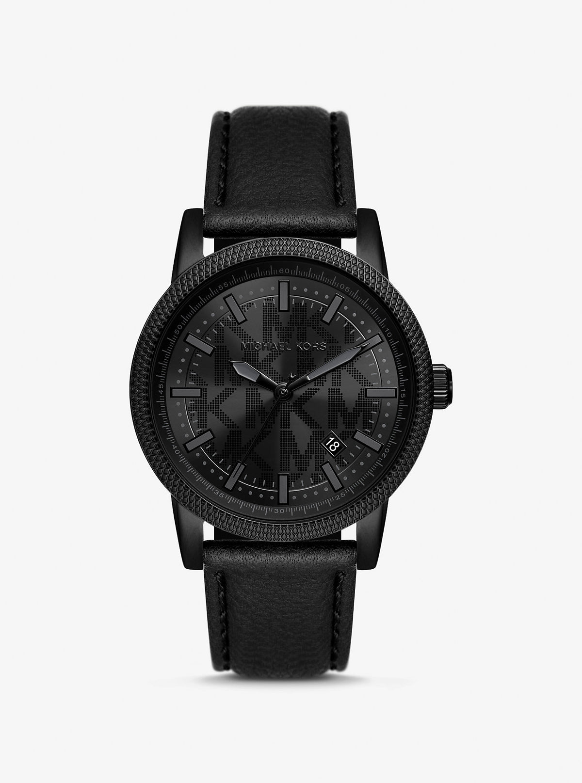 Oversized Hutton Black-Tone and Leather Watch Black Black