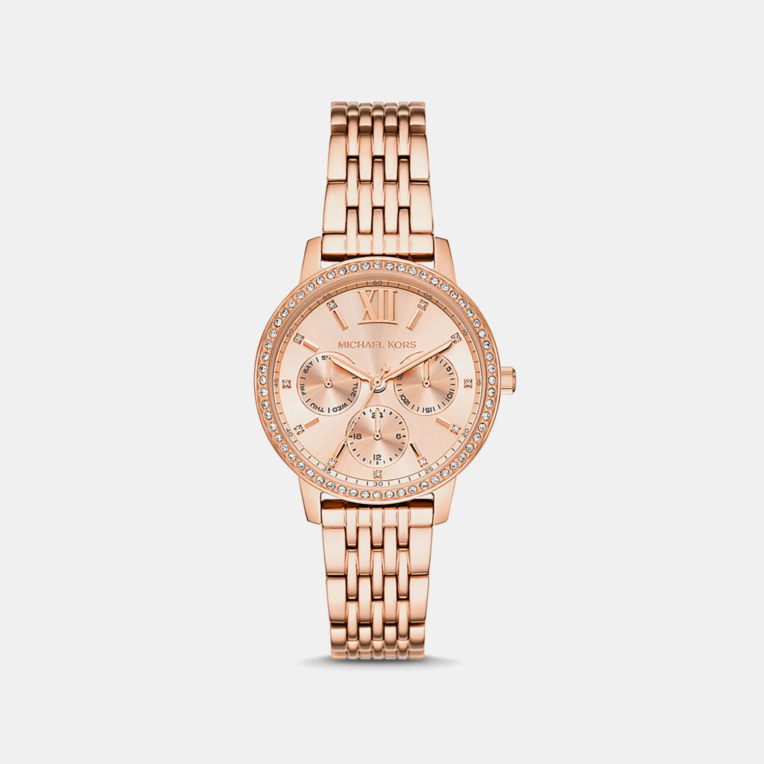 Michael Kors Women Quartz Rose Gold Dial Multi-Function Stainless Steel Watch Mko1081