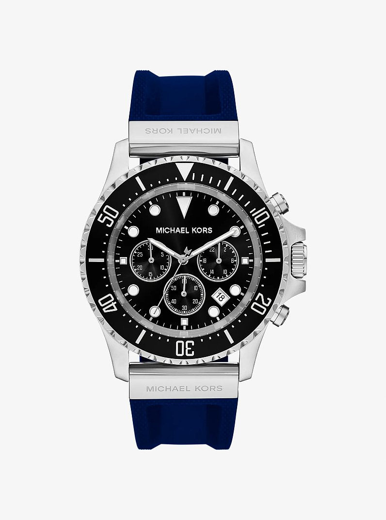 Oversized Everest Silver-Tone and Silicone Watch Navy Navy