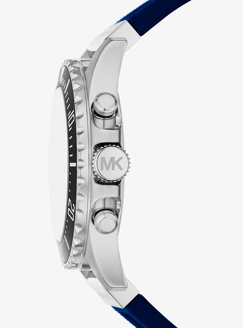 Oversized Everest Silver-Tone and Silicone Watch Navy Navy