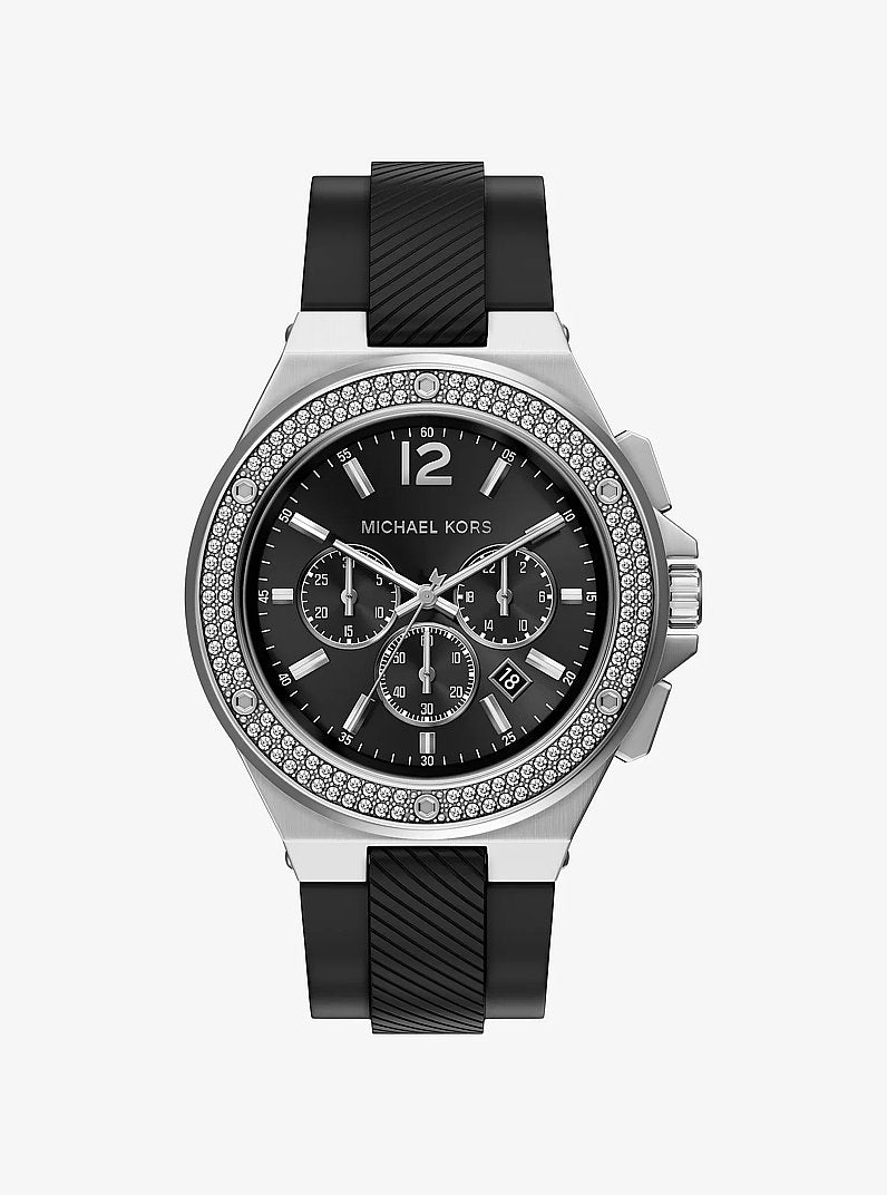 Oversized Lennox Pave Silver-Tone and Silicone Watch Silver Silver