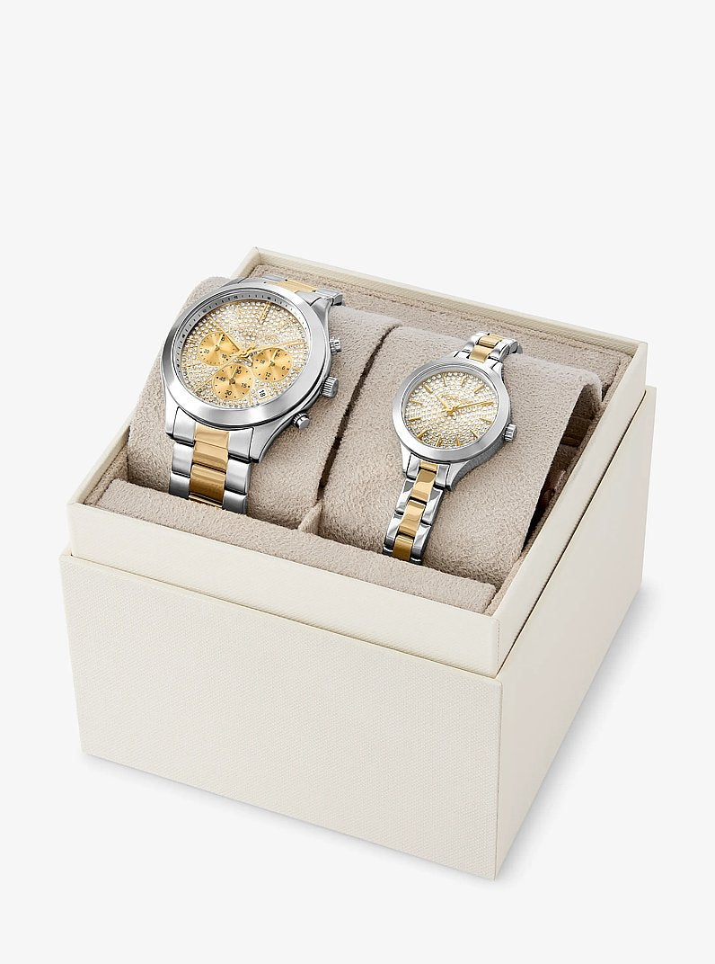 Aspyn His and Hers Pave Two-Tone Watch Set Two Tone Two Tone