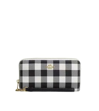 Coach Black White Gingham Checks Zip Around Wallet